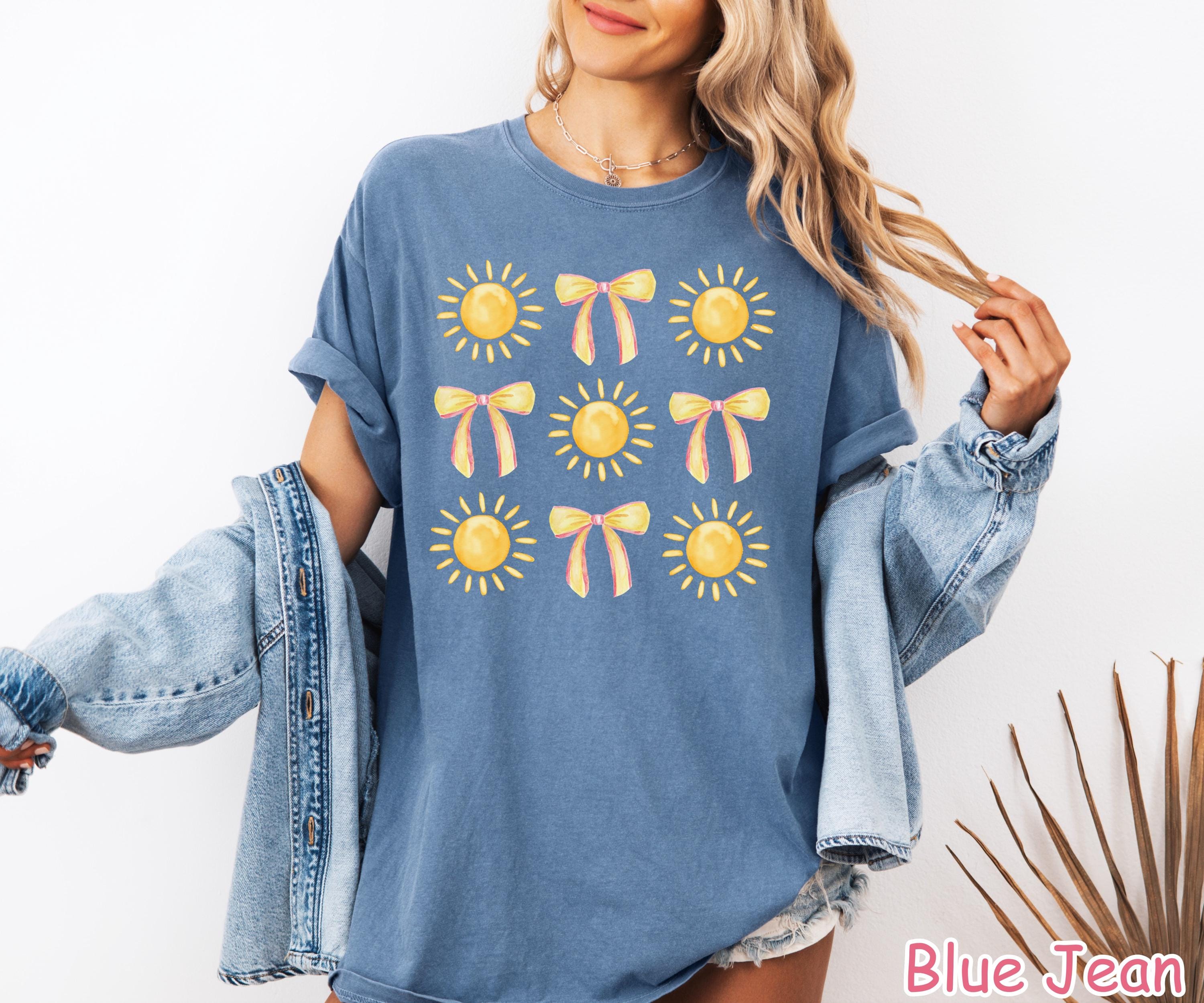 Comfort Colors® Coquette Bow Summer Shirt, Cute Beach Vibes Shirt, Sunshine Shirt Boho Summer Shirt for Women Trendy Sun and Bow Graphic Tee