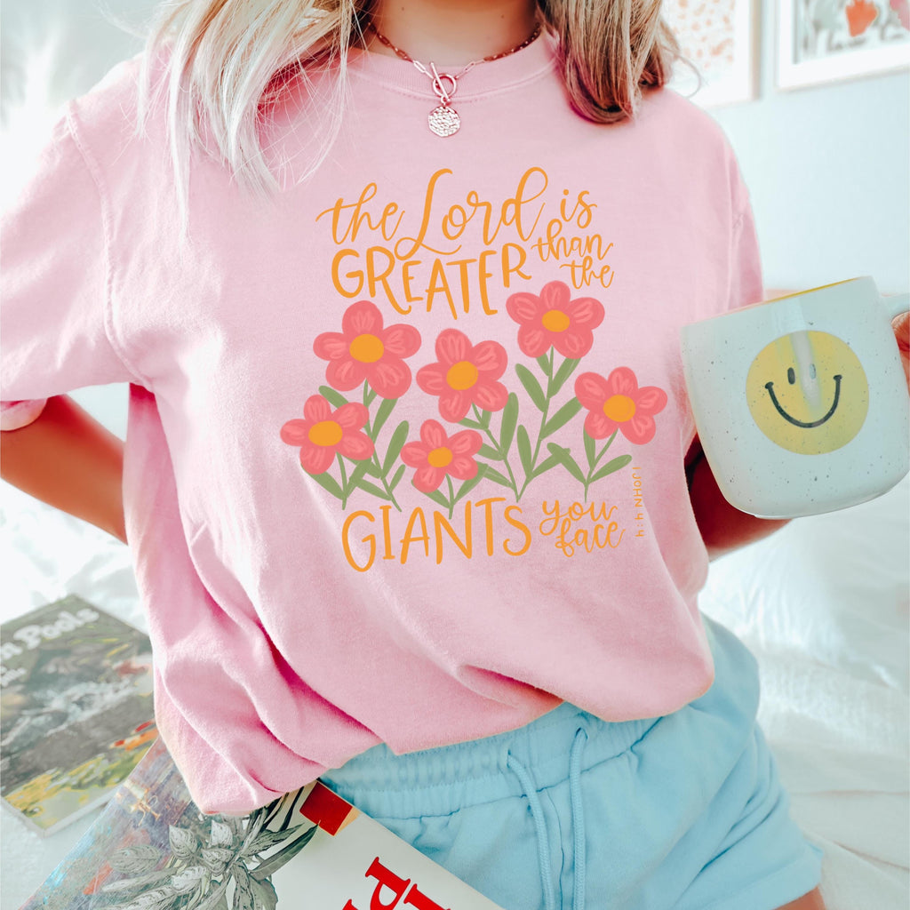 Comfort Colors® Floral Christian Shirt, The Lord Is Greater Bible Verse Tee, Women Faith Shirt Religious Shirt Jesus Shirt Inspirational Tee