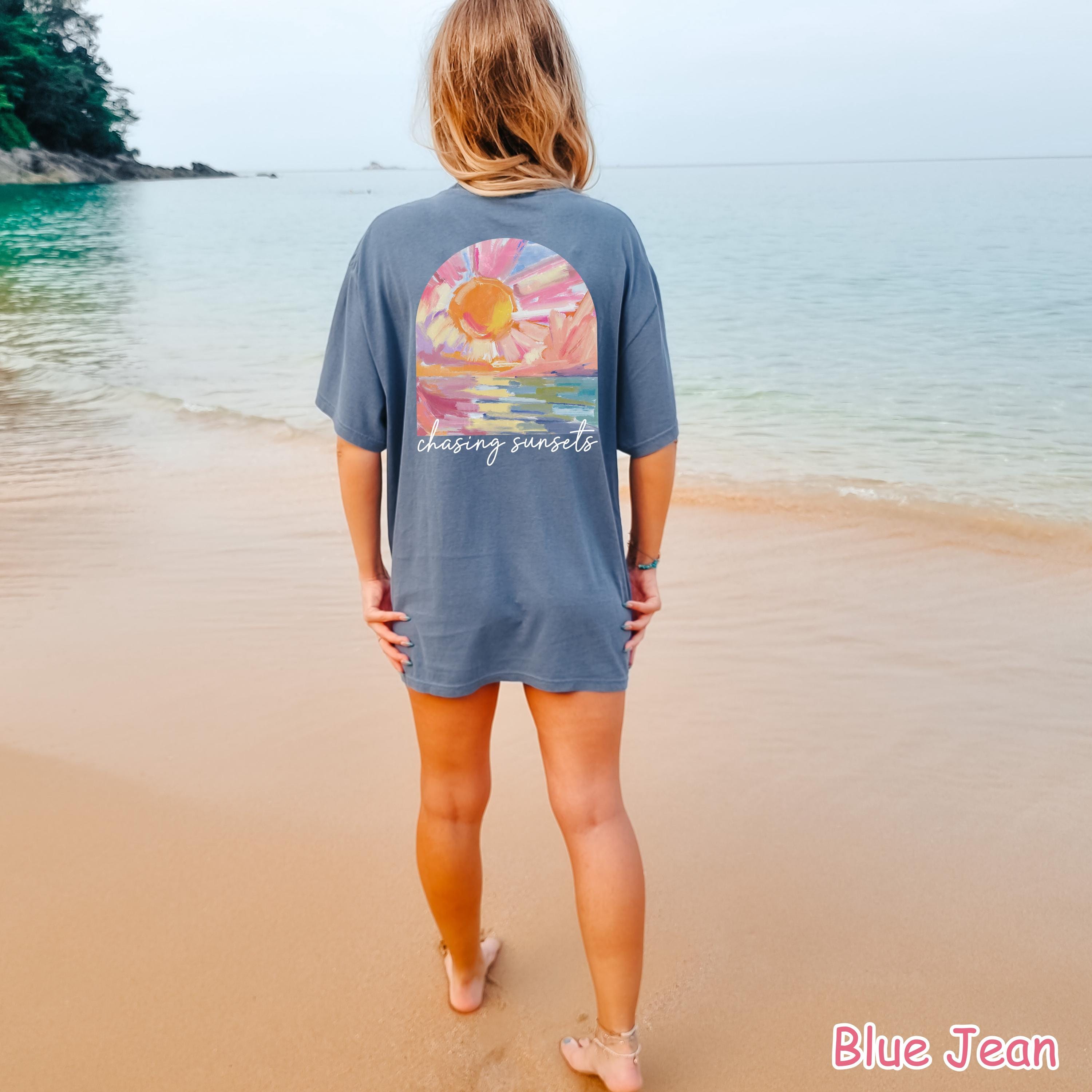 Comfort Colors® Chasing Sunsets Shirt, Summer Beach Shirt, Summer Aesthetic Shirt,  Trendy Vacation Shirt Boho Summer Vibes Tee Sunset Lover