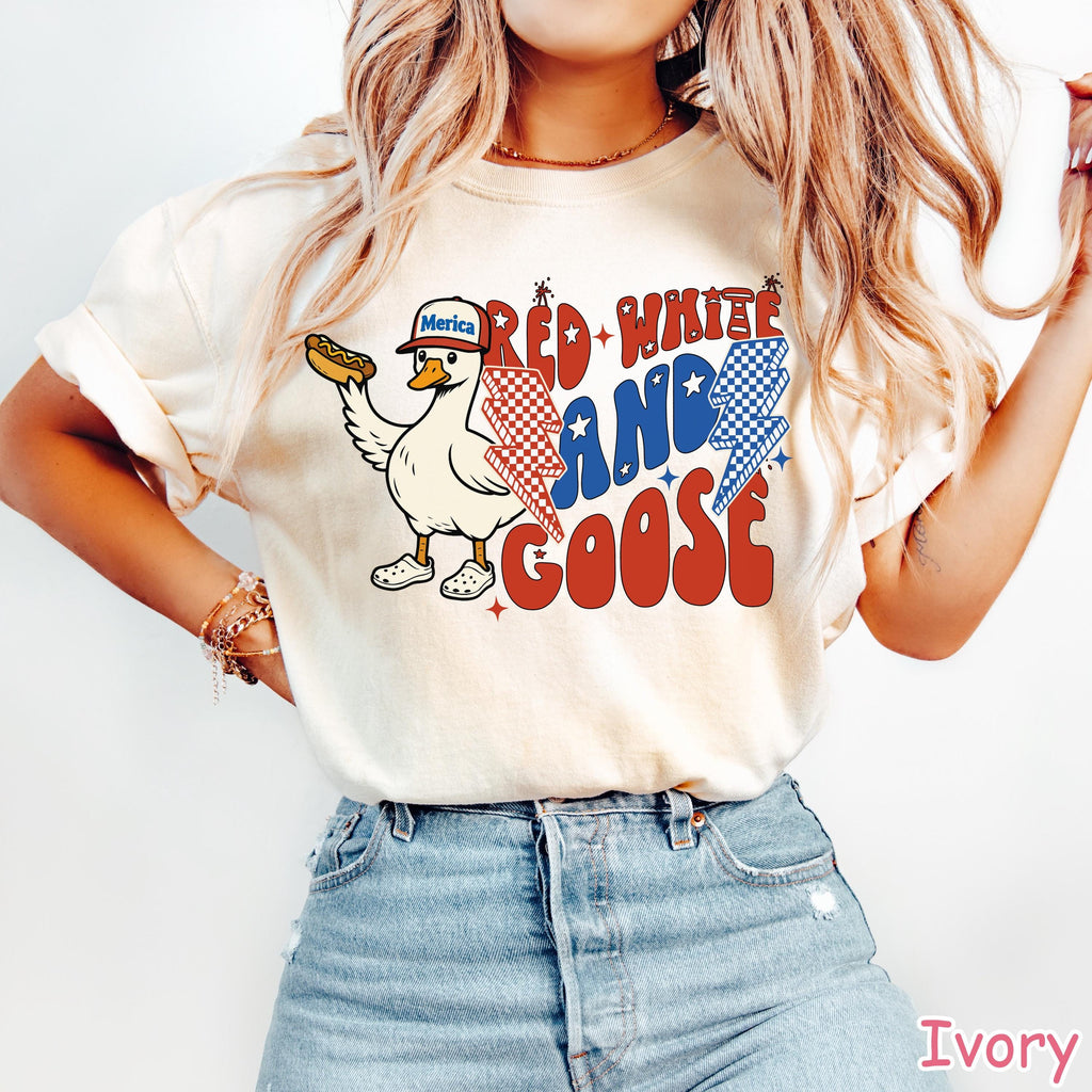 Comfort Colors® Funny 4th of July Shirt, Silly Goose America Shirt, Funny USA Goose Shirt, Women's Patriotic Shirt, Silly Goose On The Loose