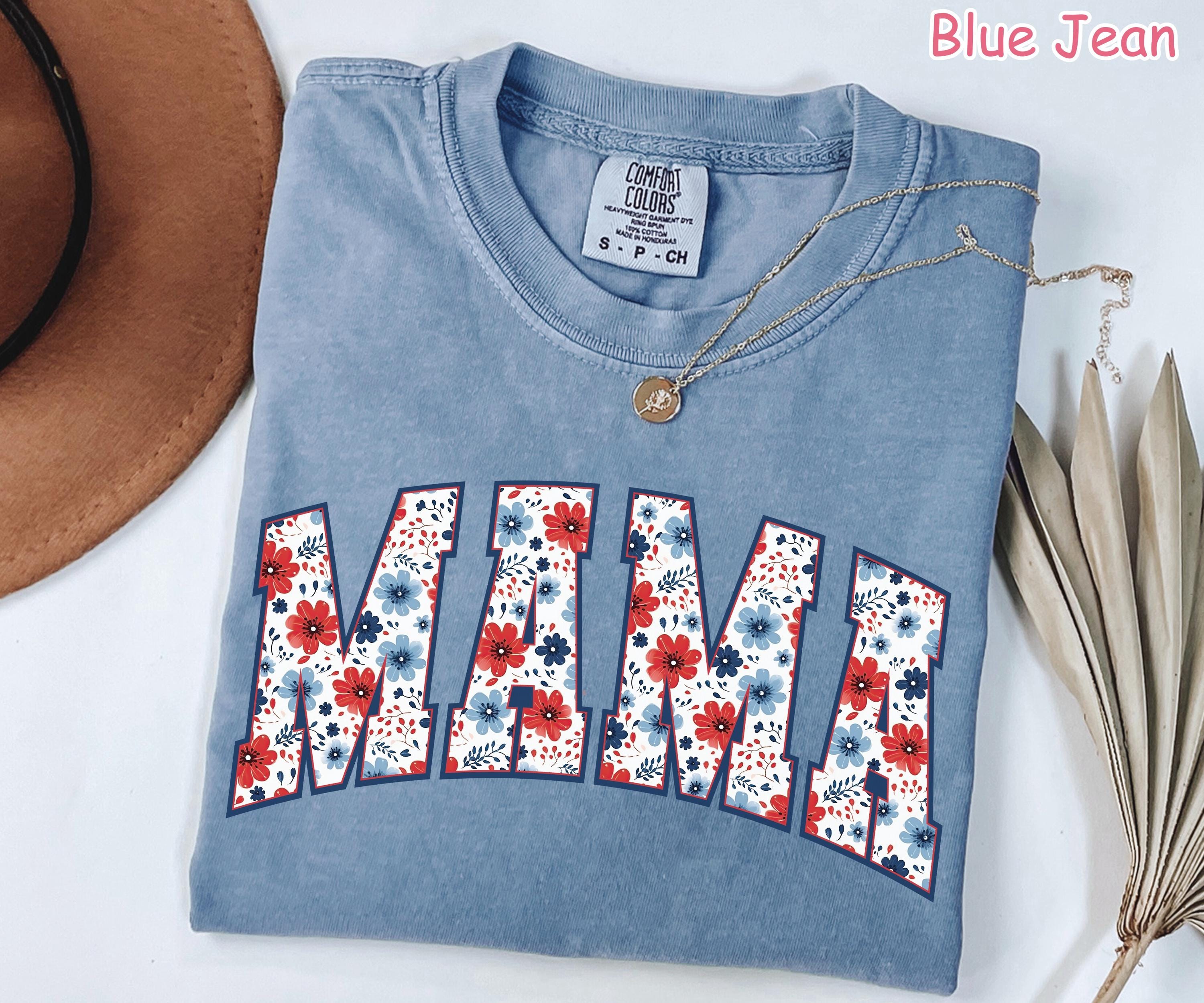 Comfort Colors® Floral American Mama Shirt, Retro 4th of July Mom Shirt, Floral USA Mom Shirt, Womens Patriotic Shirt, Cute Gift for Mom