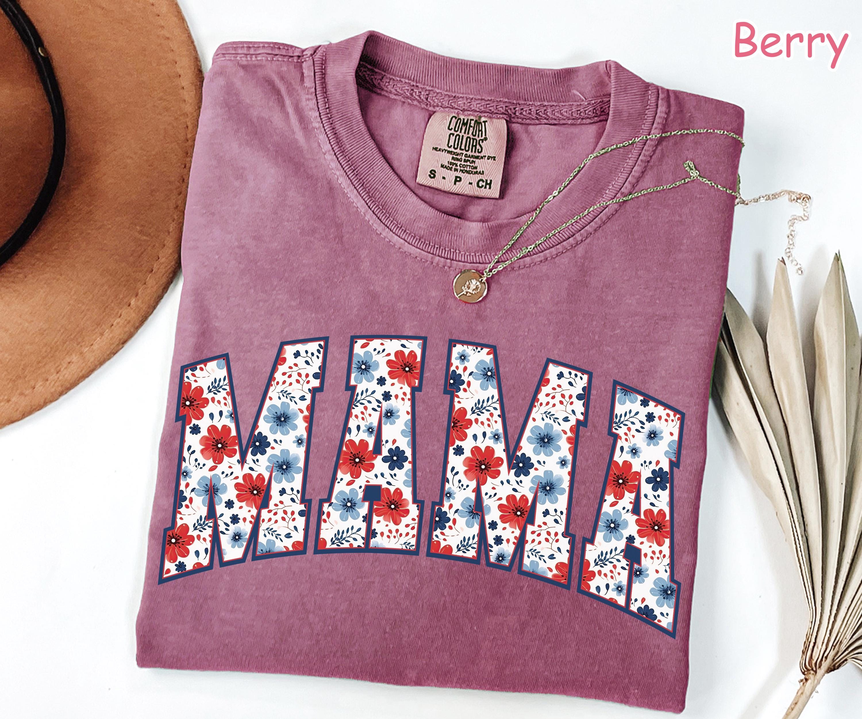 Comfort Colors® Floral American Mama Shirt, Retro 4th of July Mom Shirt, Floral USA Mom Shirt, Womens Patriotic Shirt, Cute Gift for Mom