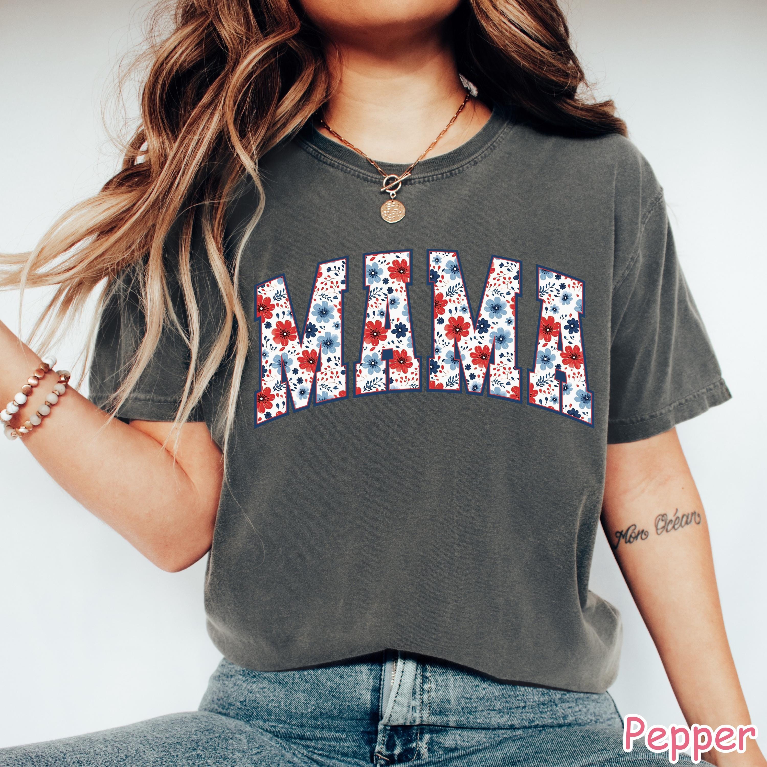 Comfort Colors® Floral American Mama Shirt, Retro 4th of July Mom Shirt, Floral USA Mom Shirt, Womens Patriotic Shirt, Cute Gift for Mom
