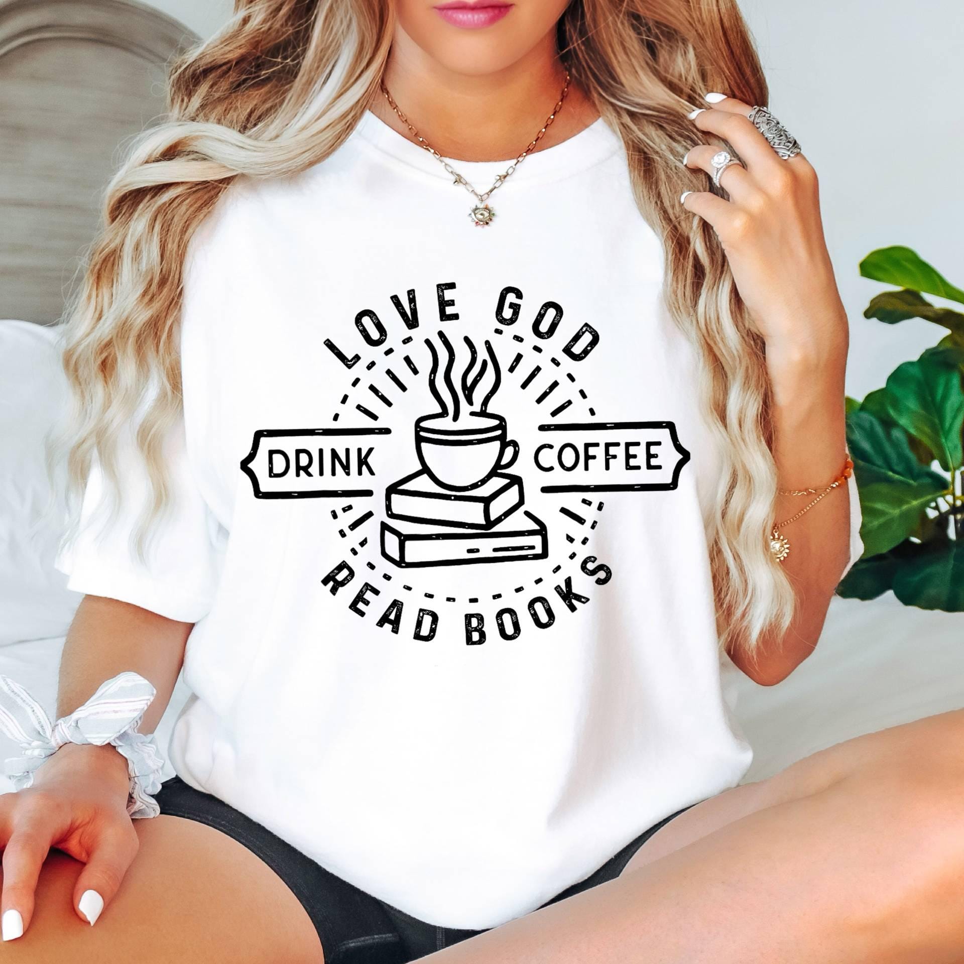 Comfort Colors Love God Coffee Books Shirt, Christian Reader Tee