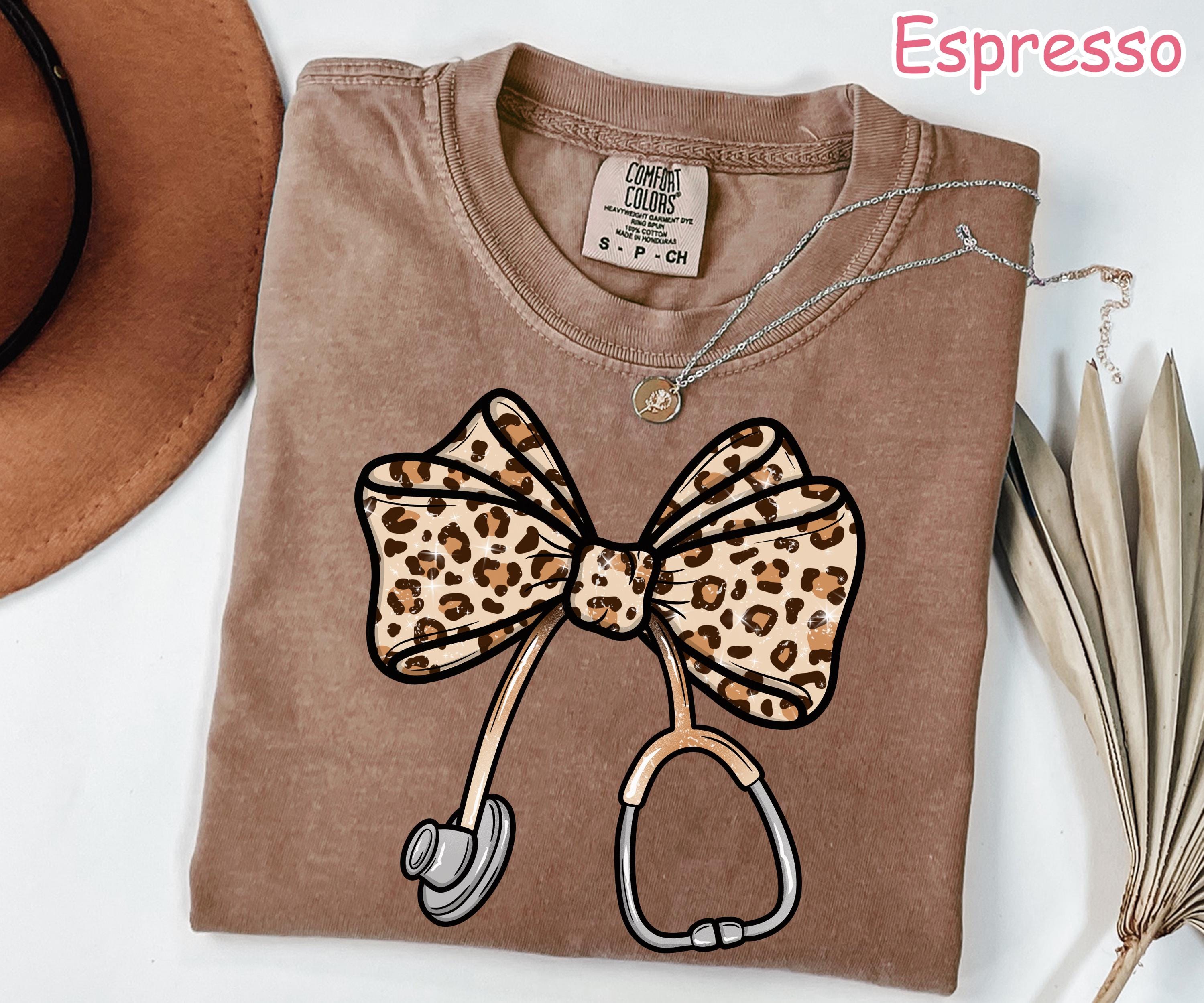 Comfort Colors® Coquette Bow Nurse Shirt, Trendy Leopard Nursing Shirt, Nurse Gift, Nurse Appreciation Gift, RN Shirt, Registered Nurse Tee