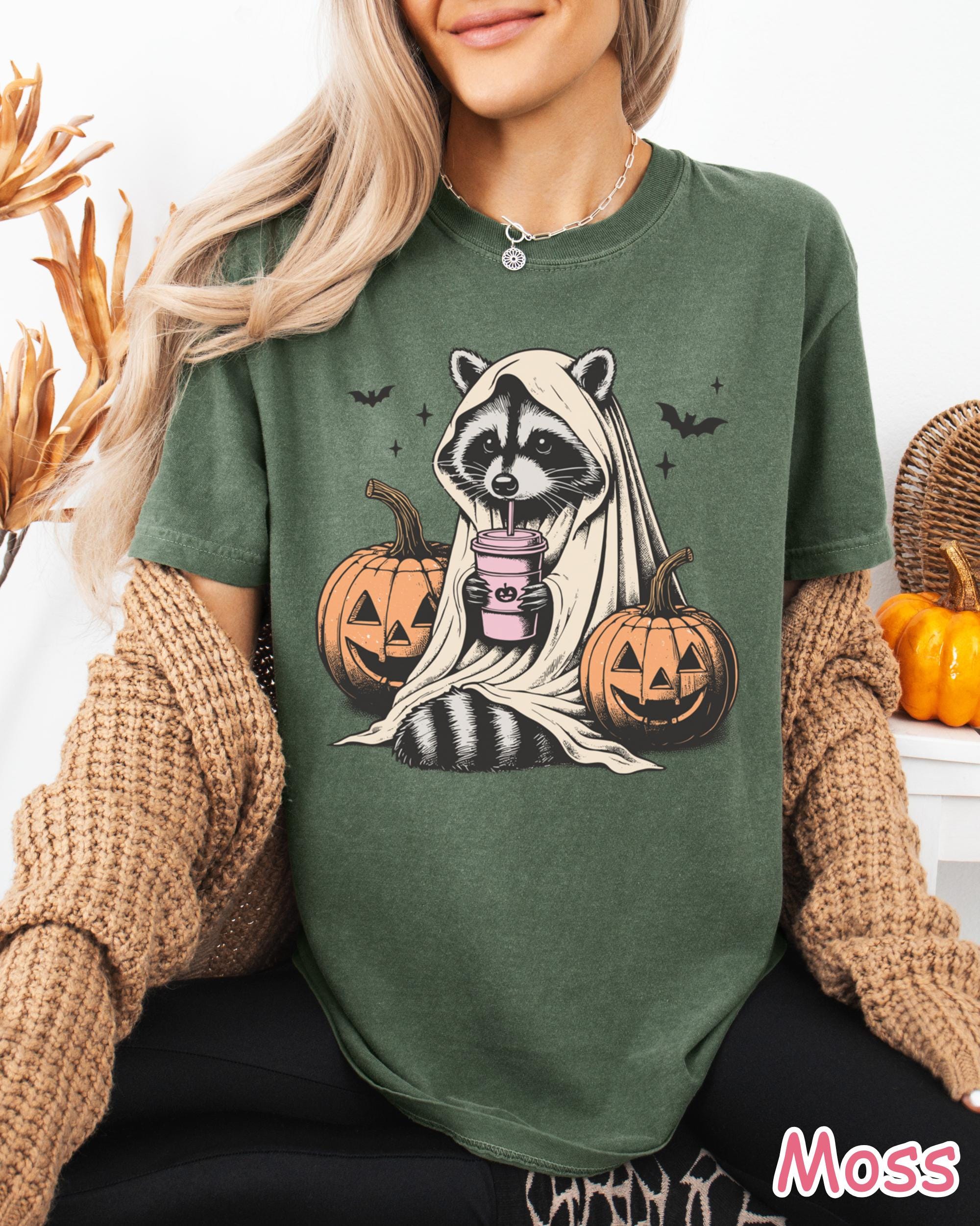 Comfort Colors® Halloween Raccoon Shirt, Cute Ghost Raccoon Shirt Raccoon Pumpkin Spice Tee Funny Spooky Season Shirt Fall Coffee Lover Gift