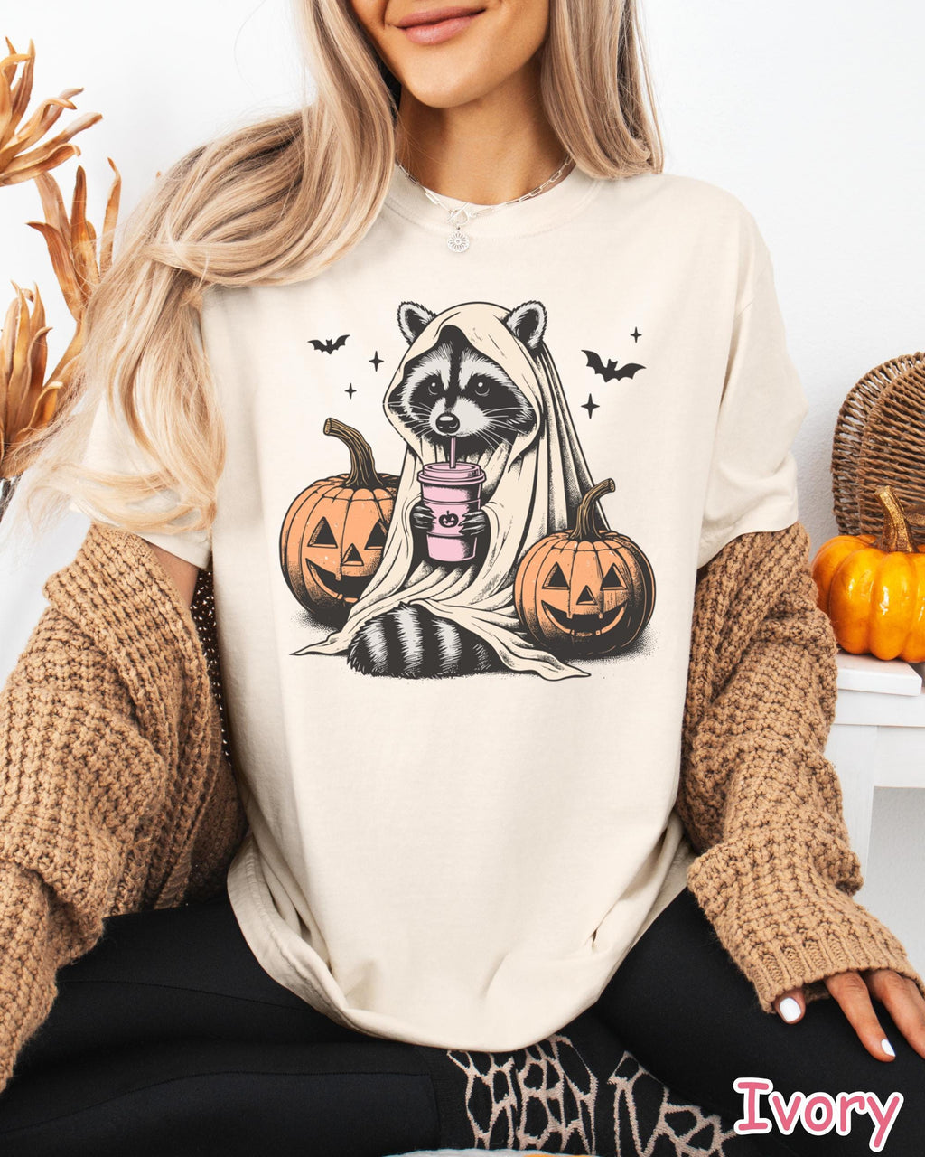 Comfort Colors® Halloween Raccoon Shirt, Cute Ghost Raccoon Shirt Raccoon Pumpkin Spice Tee Funny Spooky Season Shirt Fall Coffee Lover Gift