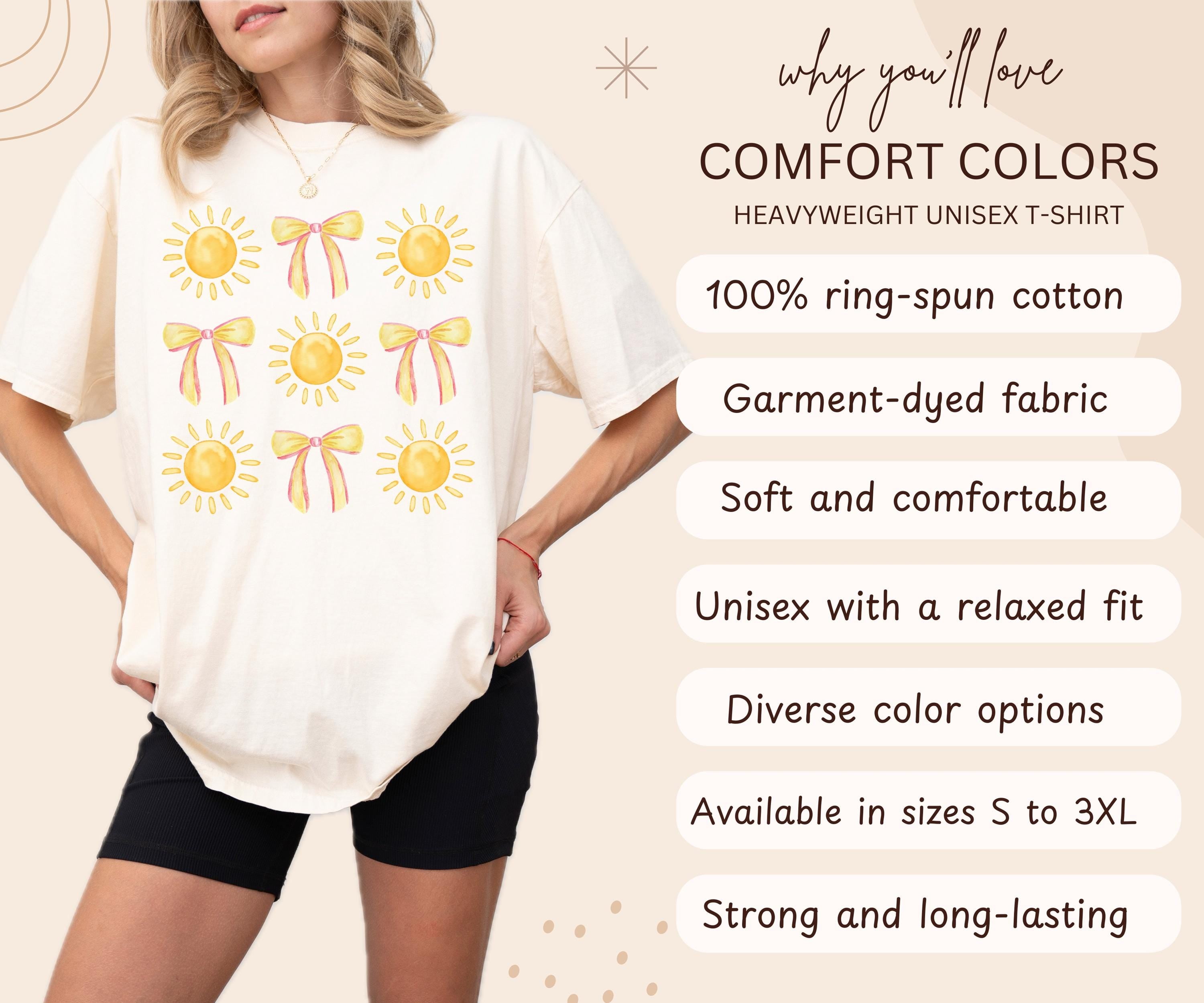 Comfort Colors® Coquette Bow Summer Shirt, Cute Beach Vibes Shirt, Sunshine Shirt Boho Summer Shirt for Women Trendy Sun and Bow Graphic Tee
