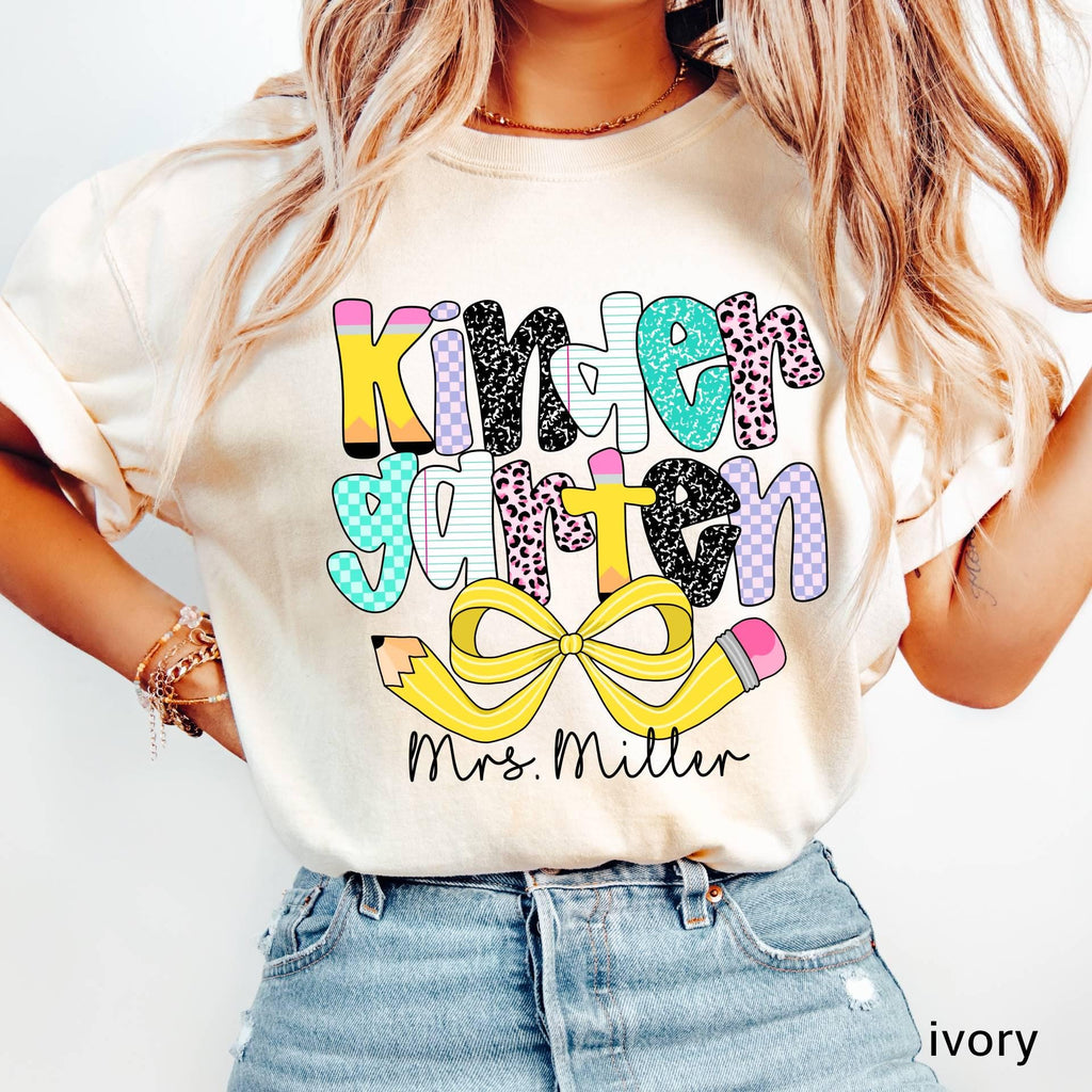 Personalized Kindergarten Teacher Shirt, Comfort Colors Back to School Tee