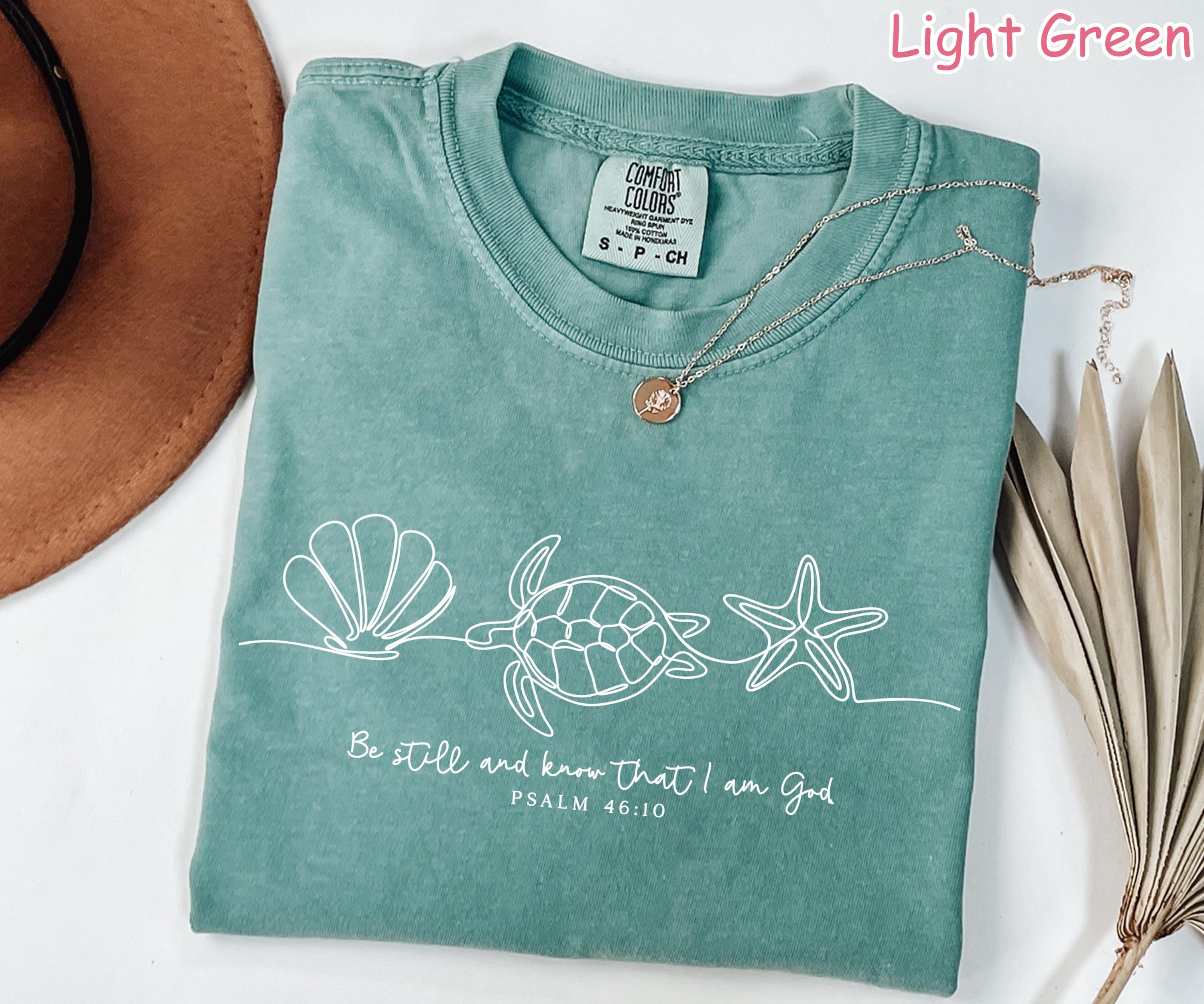 Comfort Colors® Cute Christian Shirt, Be Still And Know That I Am God, Bible Verse Shirt, Summer Religious Shirt, Seashell Turtle Sea Shirt