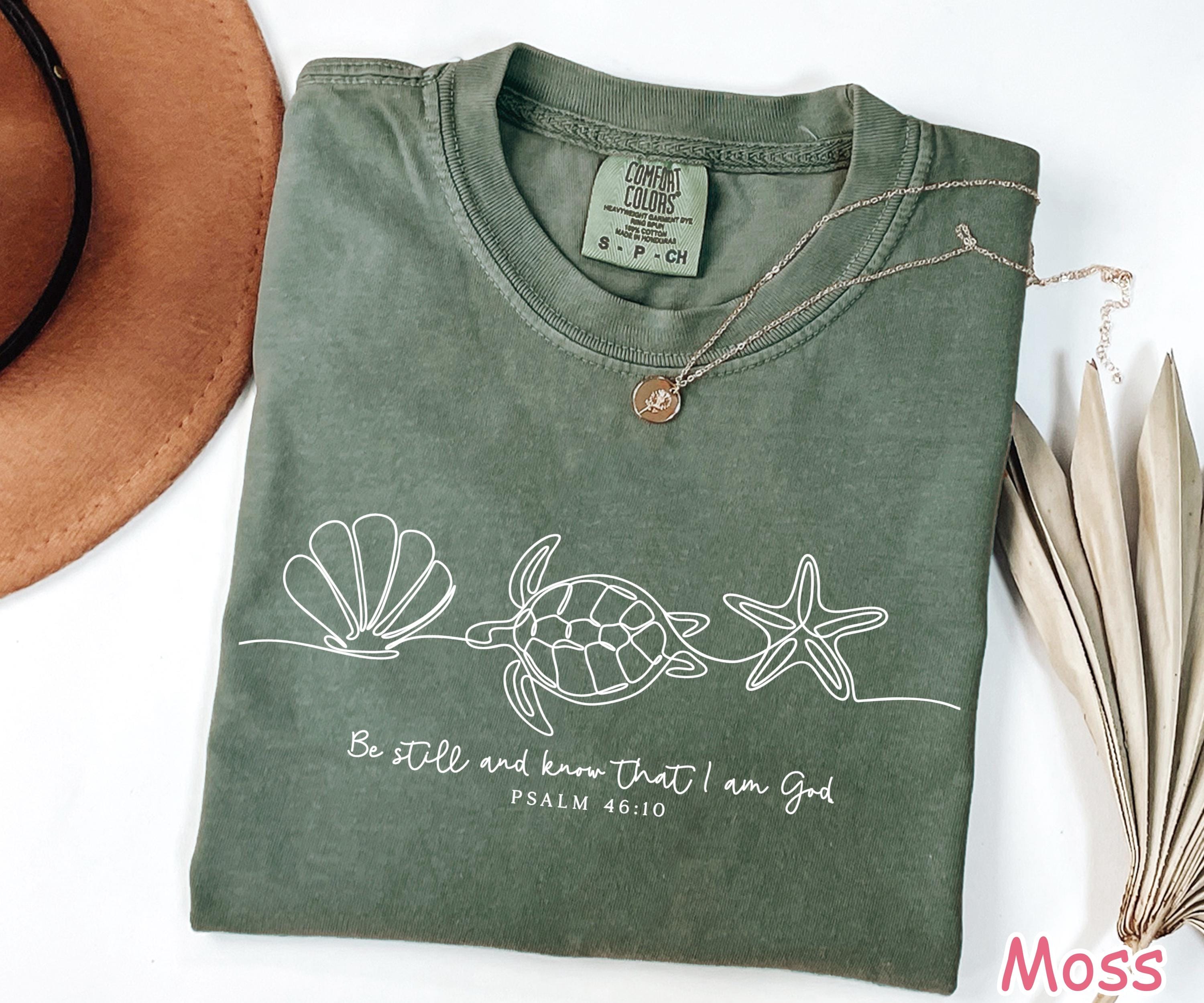 Comfort Colors® Cute Christian Shirt, Be Still And Know That I Am God, Bible Verse Shirt, Summer Religious Shirt, Seashell Turtle Sea Shirt