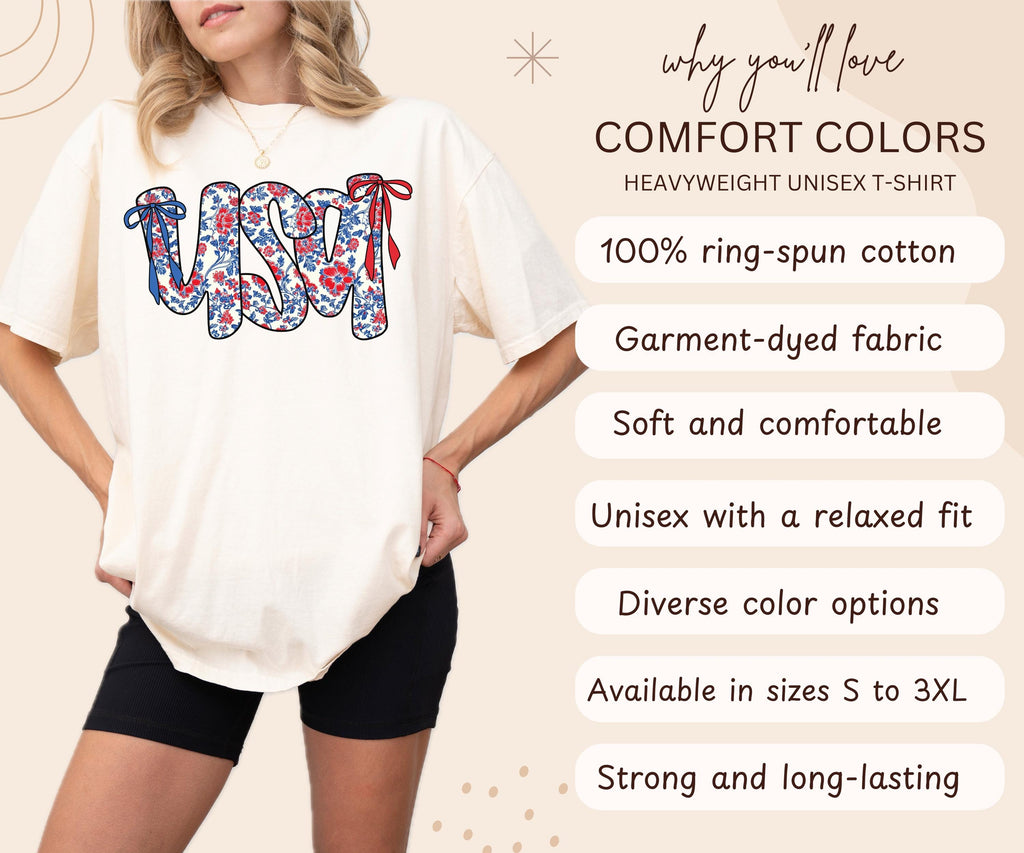 Comfort Colors® Coquette Bow USA Shirt 4th of July Shirt Cute Women's Patriotic Shirt USA Bow Tee America Shirt Fourth of July Gift for Her
