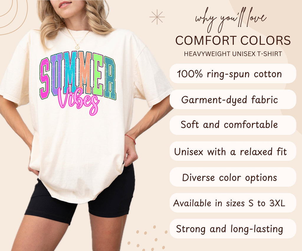 Comfort Colors® Summer Vibes Shirt, Retro Summer T-shirt, Neon Trendy Summer Graphic Tee, Vintage Summer Shirt for Women, Beach Vacation Tee