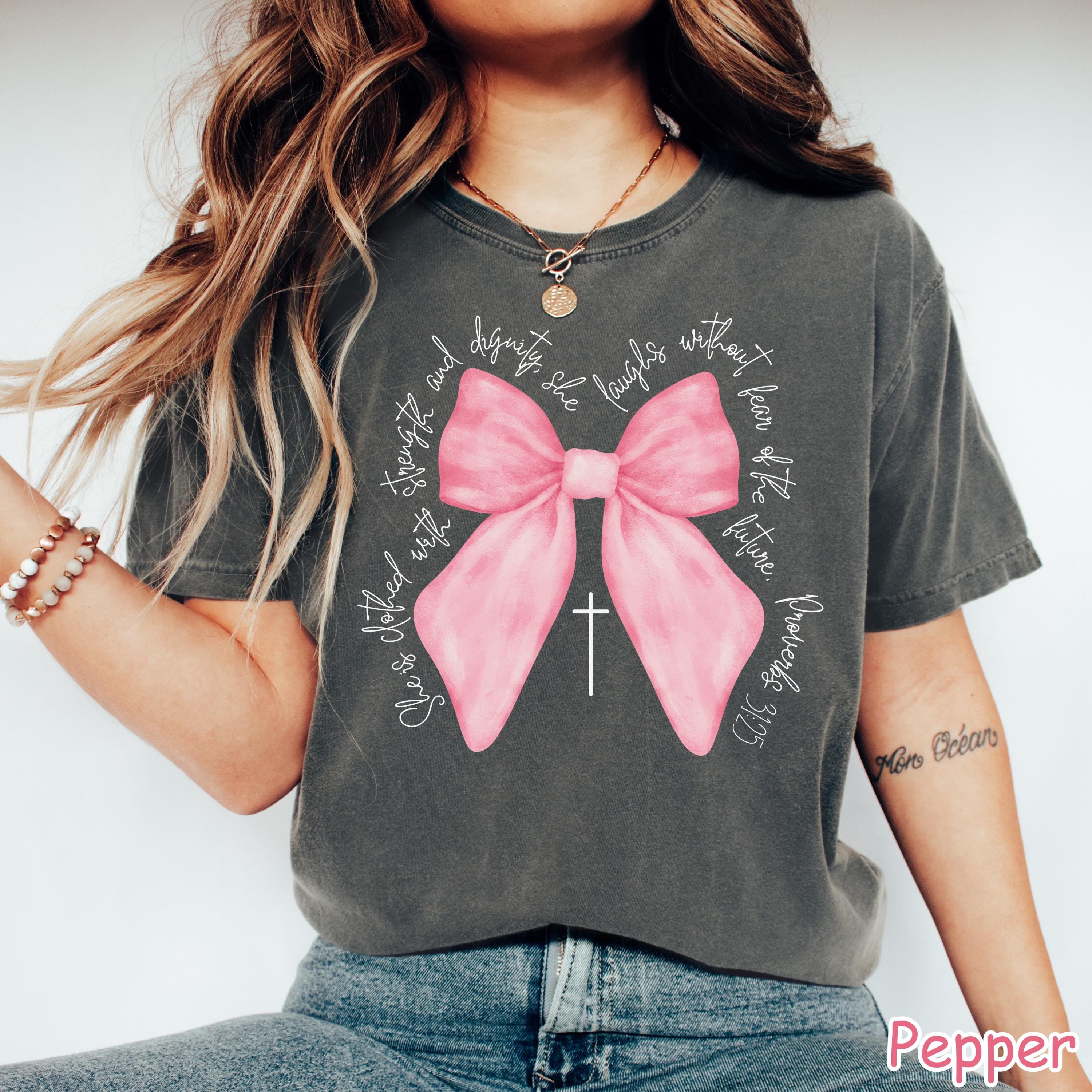 Comfort Colors® Coquette Christian Shirt Bible Verse Pink Bow Shirt Faith Shirt Womens Christian Gifts Religious Women Gift Jesus T-Shirt