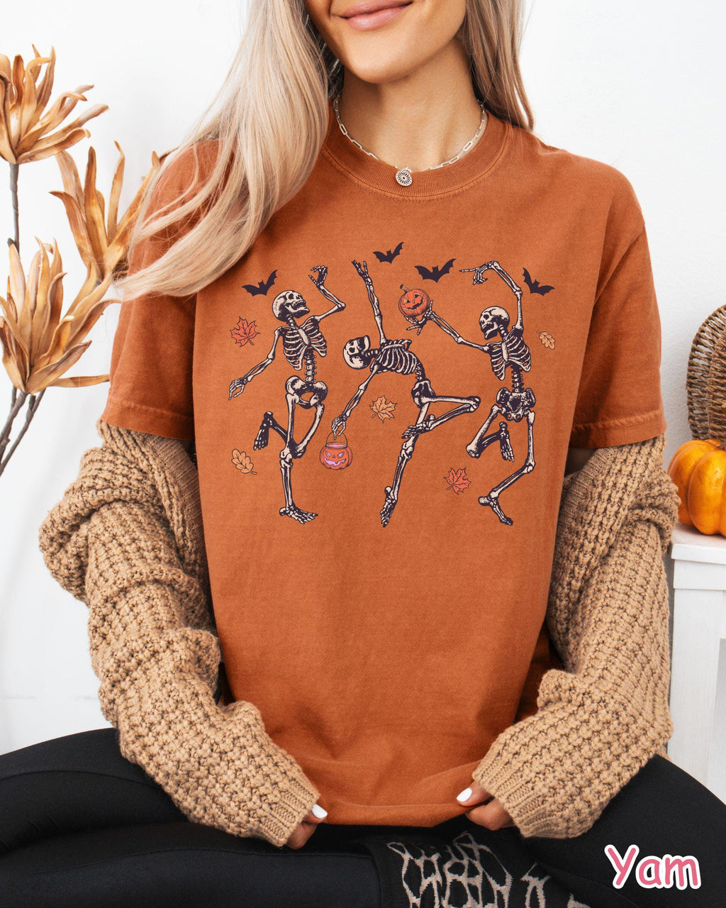 Comfort Colors® Dancing Skeleton Shirt, Retro Halloween Shirt, Pumpkin Shirt, Fall Shirt, Funny Halloween Women's Tee, Spooky Season T-Shirt
