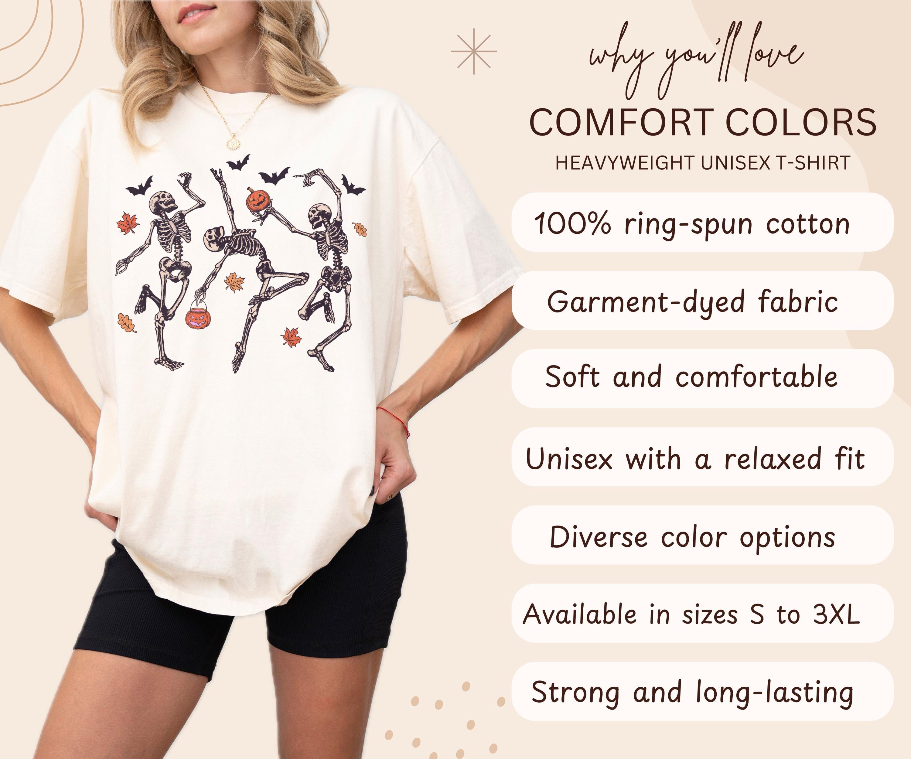 Comfort Colors® Dancing Skeleton Shirt, Retro Halloween Shirt, Pumpkin Shirt, Fall Shirt, Funny Halloween Women's Tee, Spooky Season T-Shirt