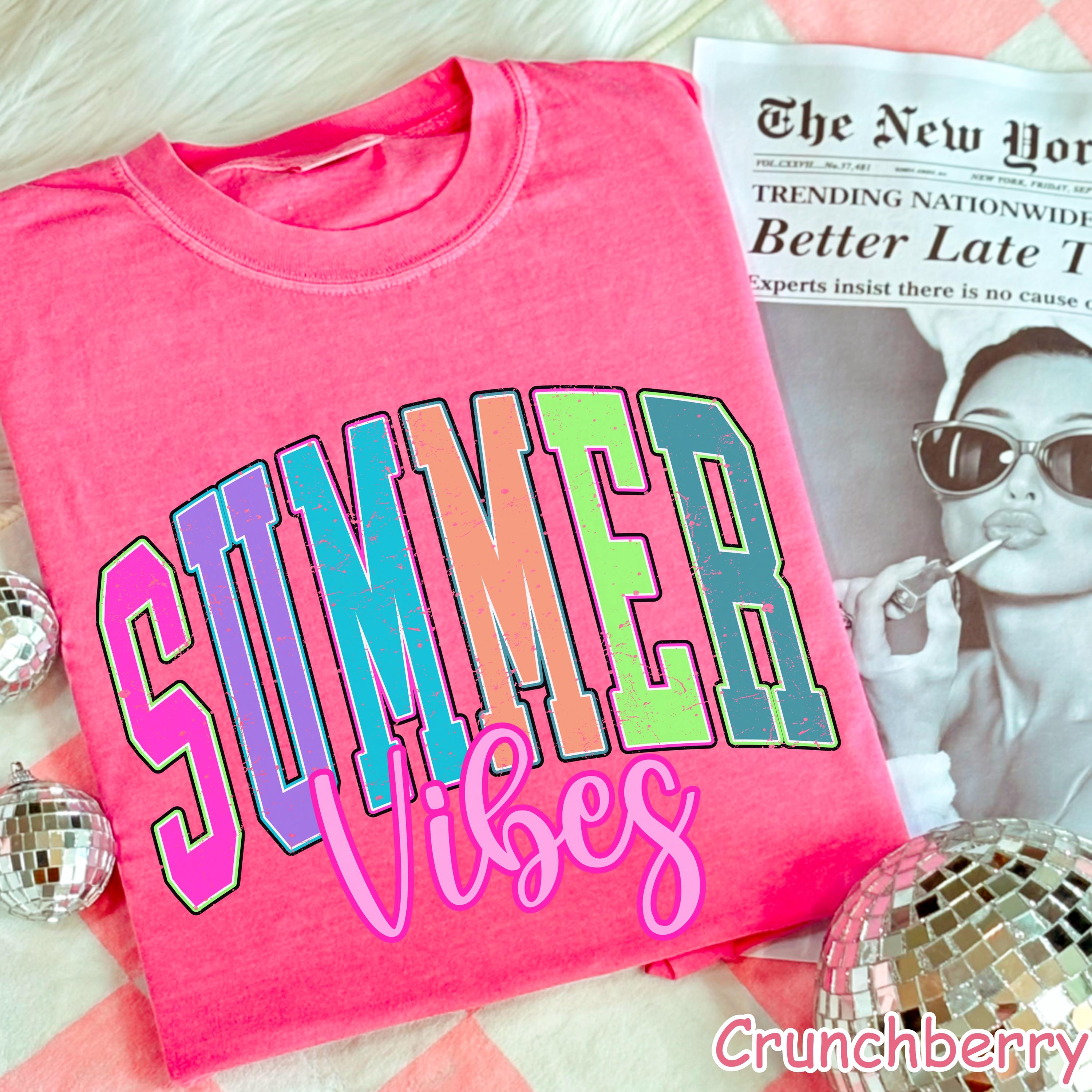 Comfort Colors® Summer Vibes Shirt, Retro Summer T-shirt, Neon Trendy Summer Graphic Tee, Vintage Summer Shirt for Women, Beach Vacation Tee