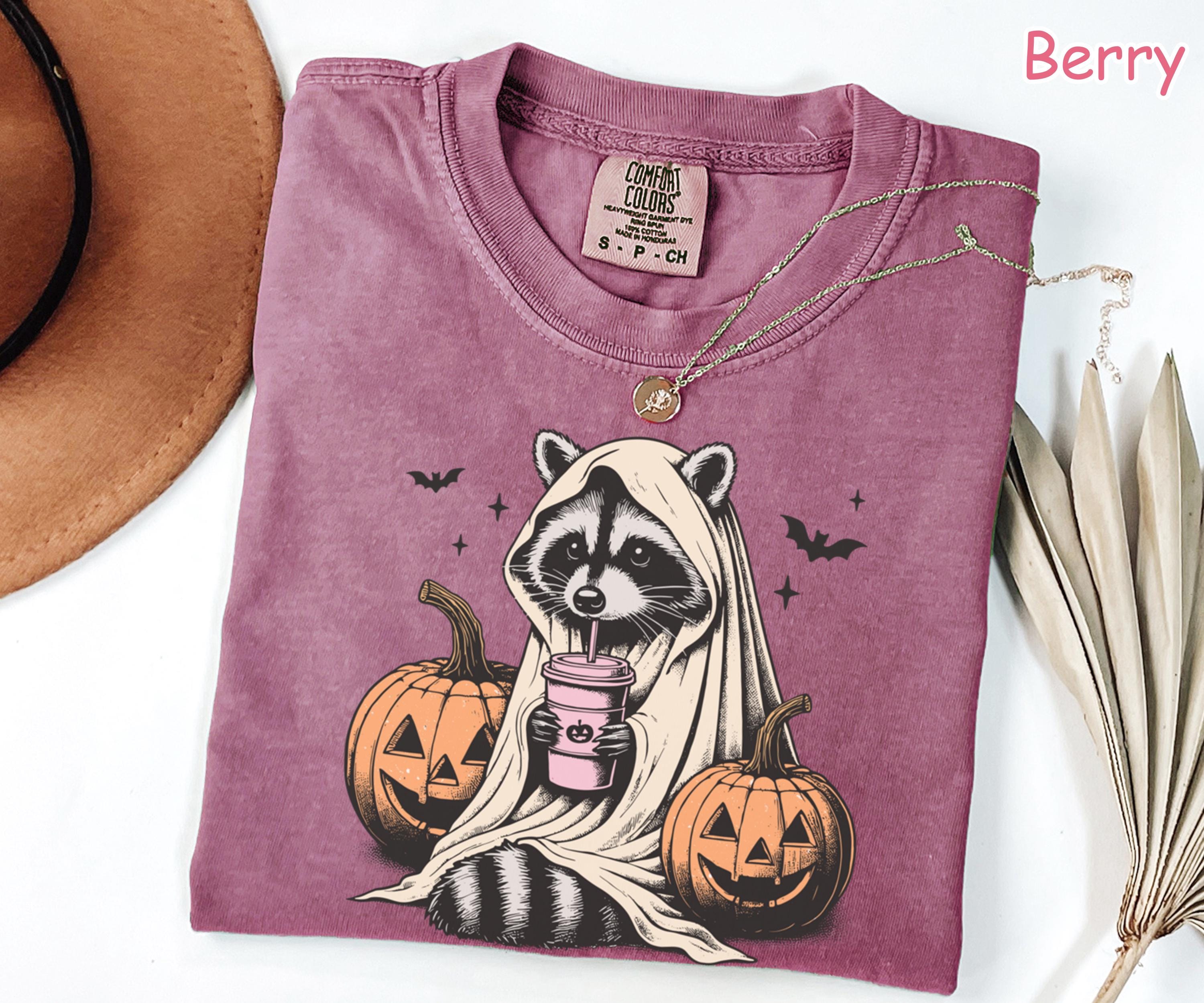 Comfort Colors® Halloween Raccoon Shirt, Cute Ghost Raccoon Shirt Raccoon Pumpkin Spice Tee Funny Spooky Season Shirt Fall Coffee Lover Gift