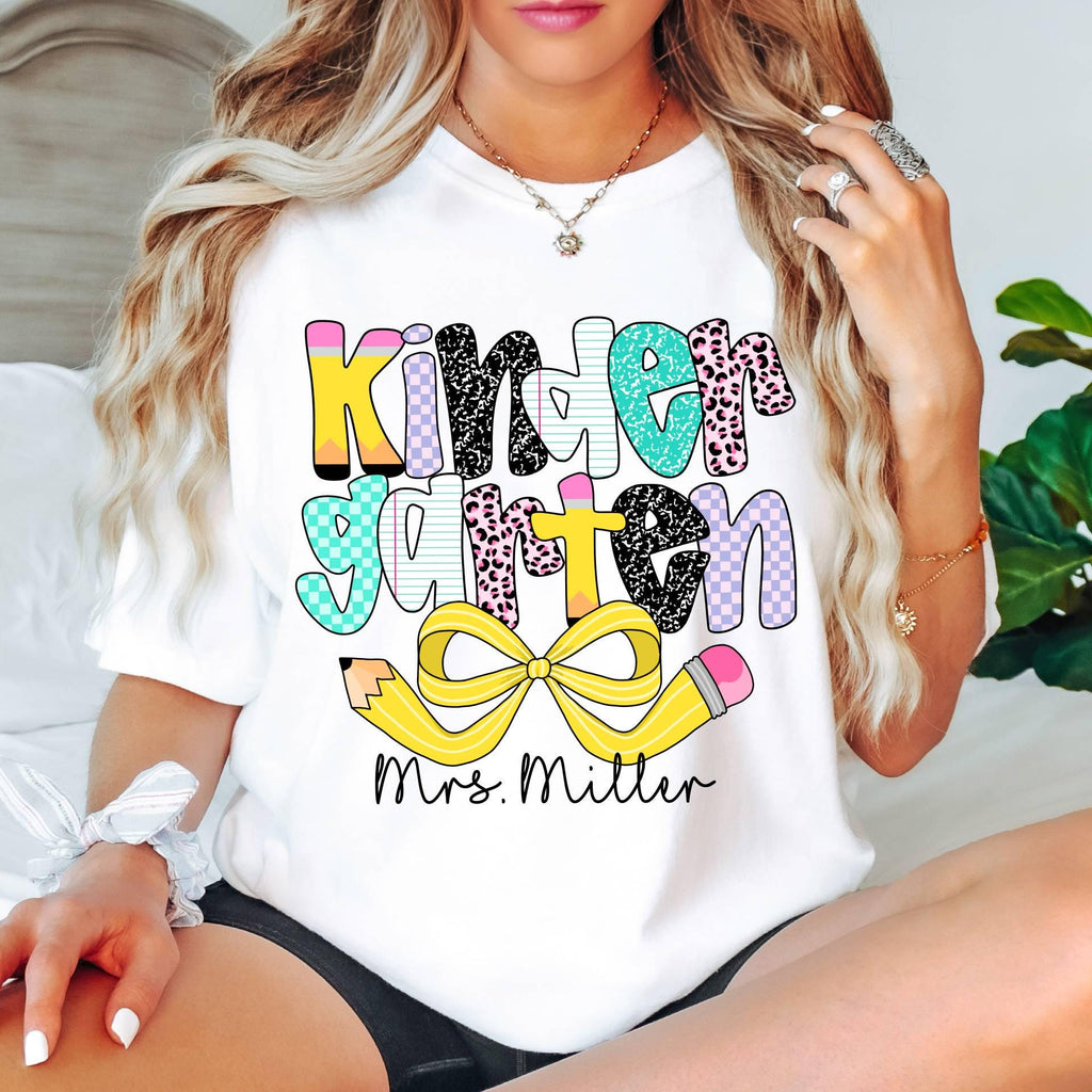 Personalized Kindergarten Teacher Shirt, Comfort Colors Back to School Tee