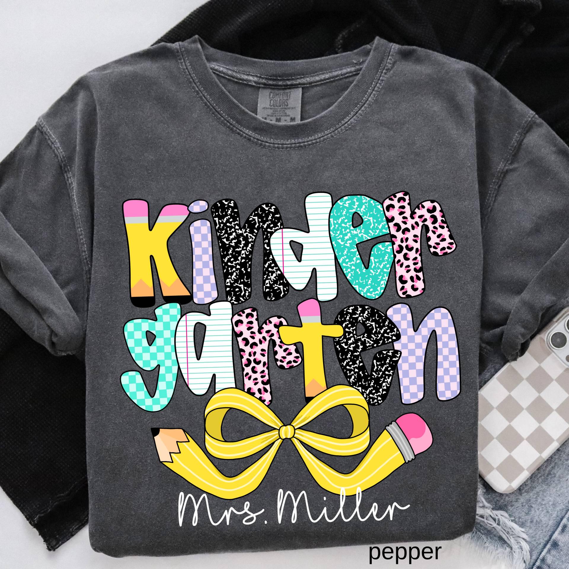 Personalized Kindergarten Teacher Shirt, Comfort Colors Back to School Tee