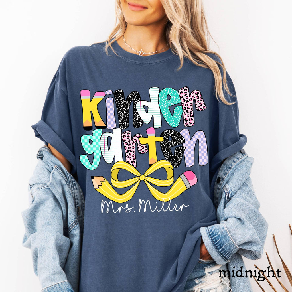 Personalized Kindergarten Teacher Shirt, Comfort Colors Back to School Tee