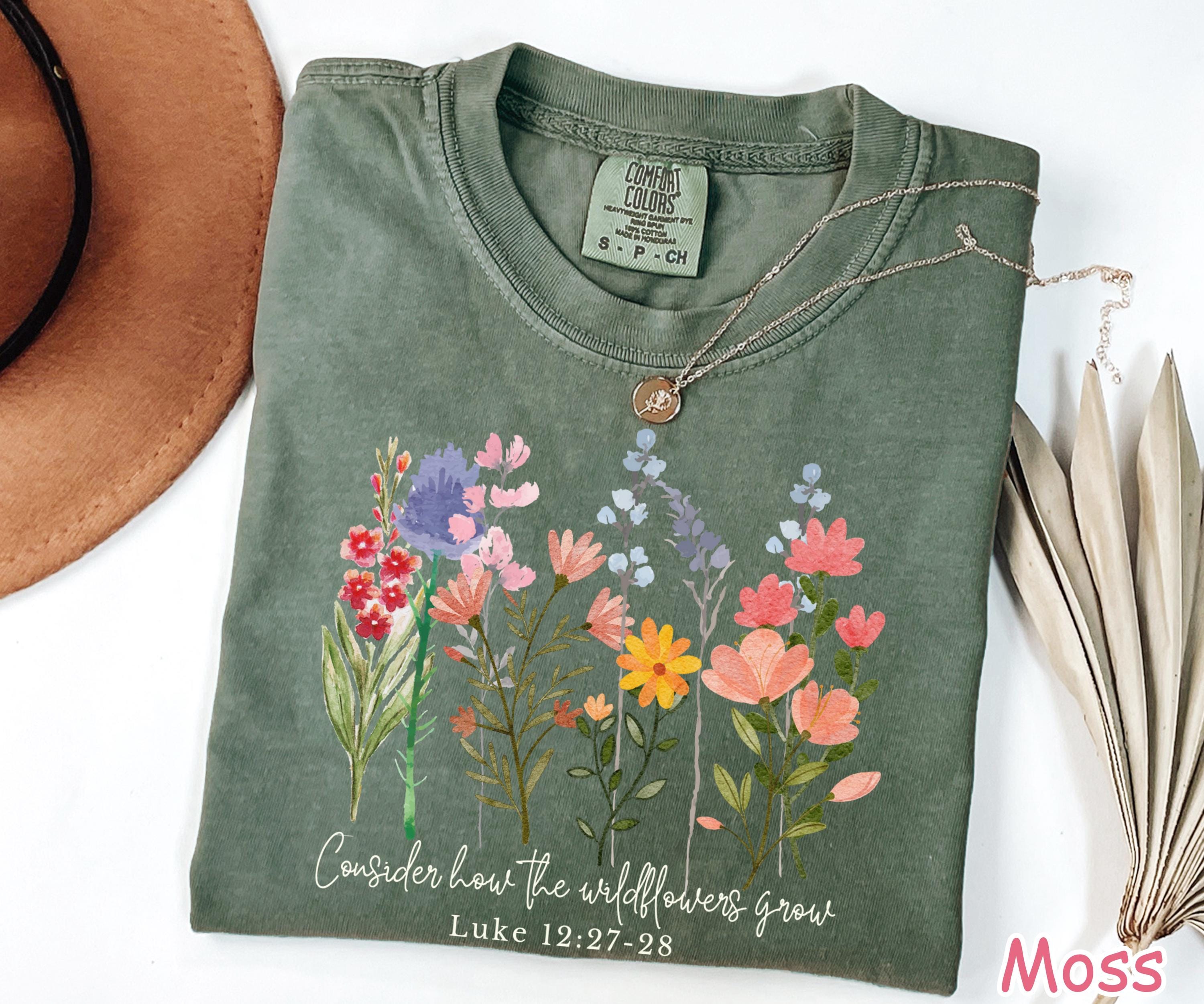 Comfort Colors® Christian Shirt Consider How The Wildflowers Grow Bible Verse Tee Boho Floral Religious Shirt Christian Gifts Faith Apparel