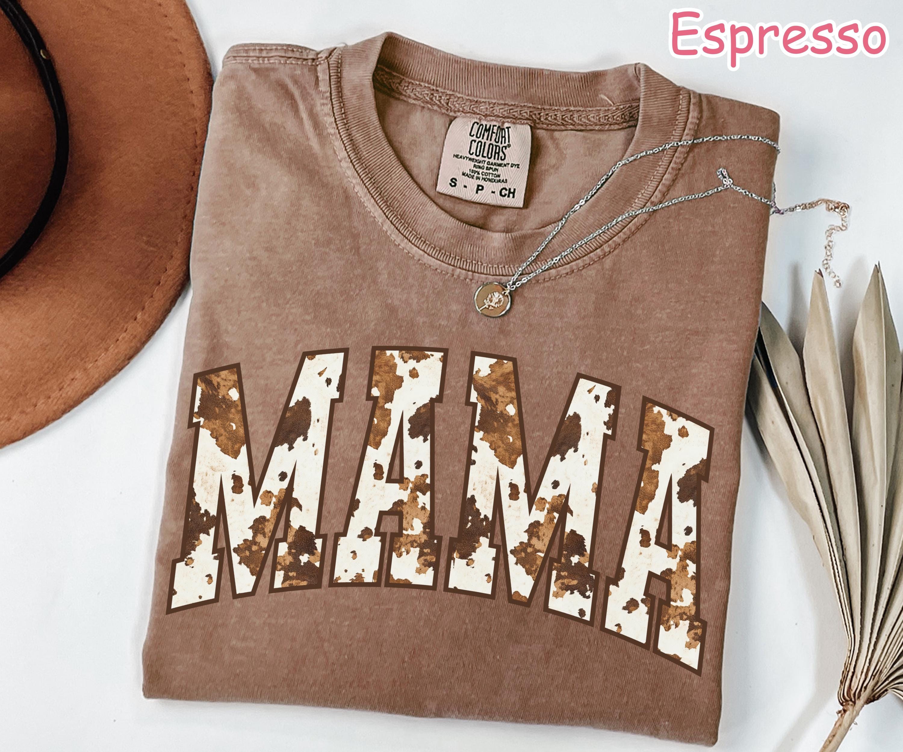 Comfort Colors® Western Cow Print Mama Shirt, Trendy Shirt for Mom, Mothers Day Gift, Country Mama Tee, Gift for Mom, Cowhide Mama T-Shirt