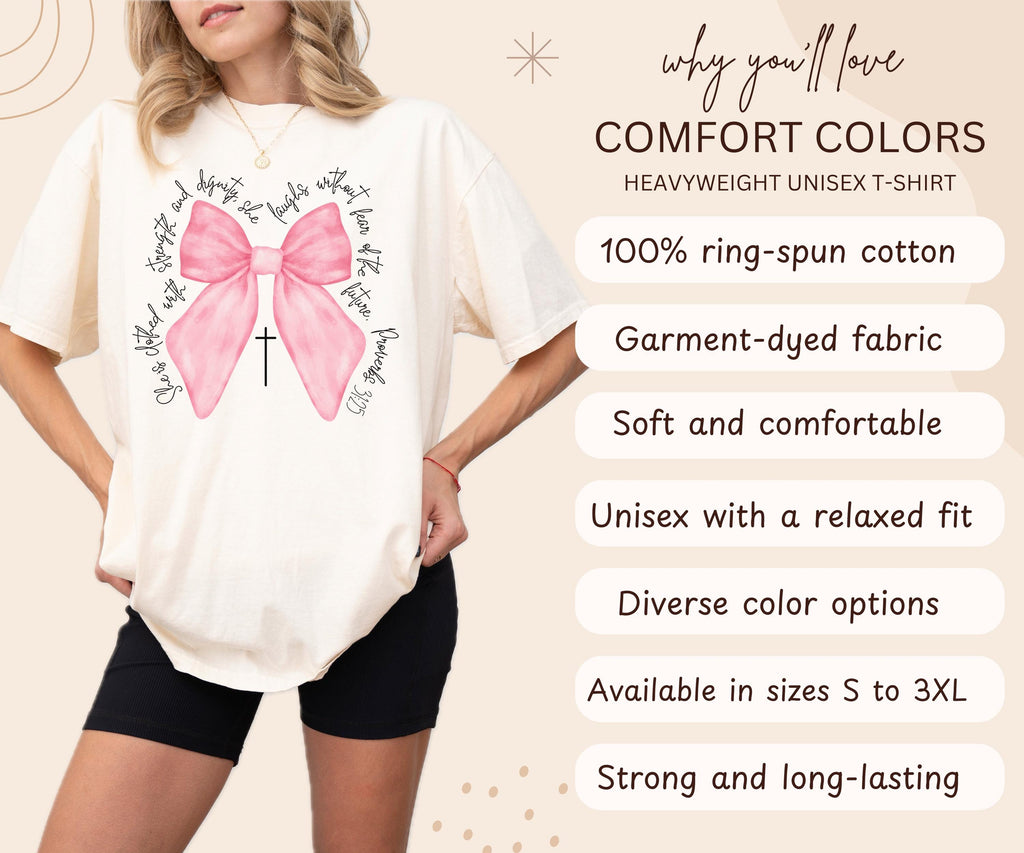 Comfort Colors® Coquette Christian Shirt Bible Verse Pink Bow Shirt Faith Shirt Womens Christian Gifts Religious Women Gift Jesus T-Shirt
