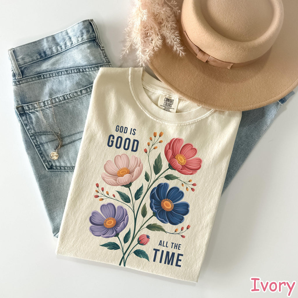 Comfort Colors® God Is Good Shirt, Floral Christian Shirt, Faith Based T-Shirt, Religious Shirt, Bible Verse Shirt, Christian Gift for Women