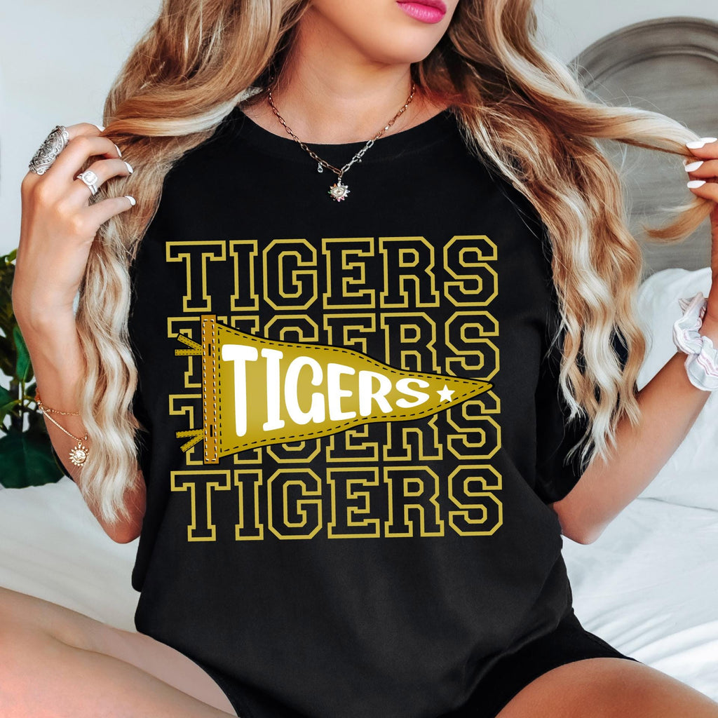 Comfort Colors© Personlaized Mascot Pennants Flag Shirt, Watercolor Pennant Mascot Shirt, School Spirit Shirt, Matching Team Cheer Mom shirt