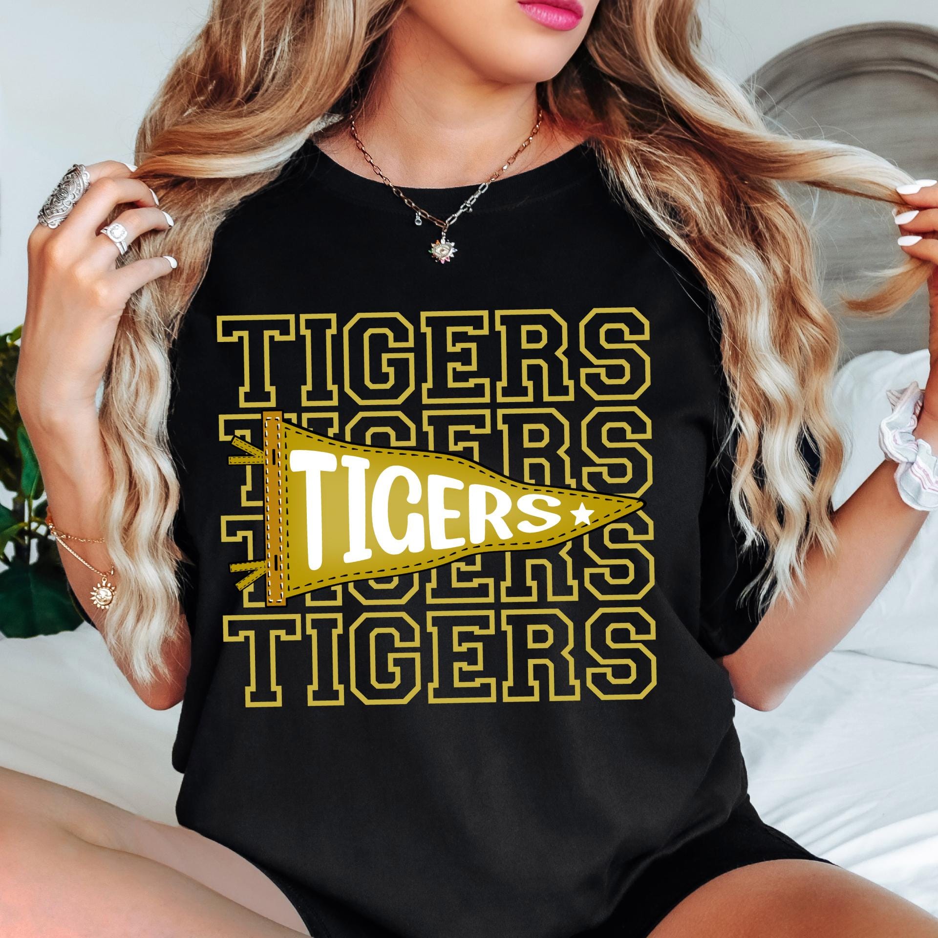 Comfort Colors© Personlaized Mascot Pennants Flag Shirt, Watercolor Pennant Mascot Shirt, School Spirit Shirt, Matching Team Cheer Mom shirt