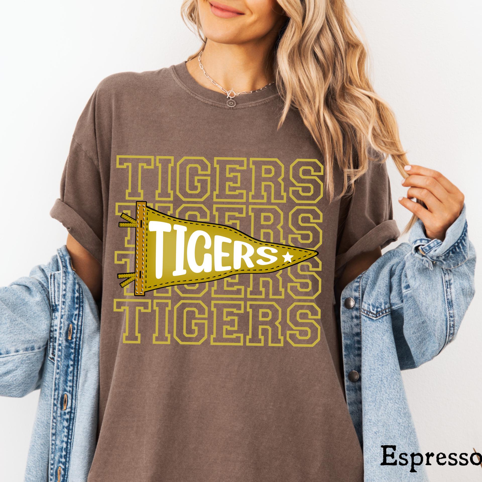 Comfort Colors© Personlaized Mascot Pennants Flag Shirt, Watercolor Pennant Mascot Shirt, School Spirit Shirt, Matching Team Cheer Mom shirt