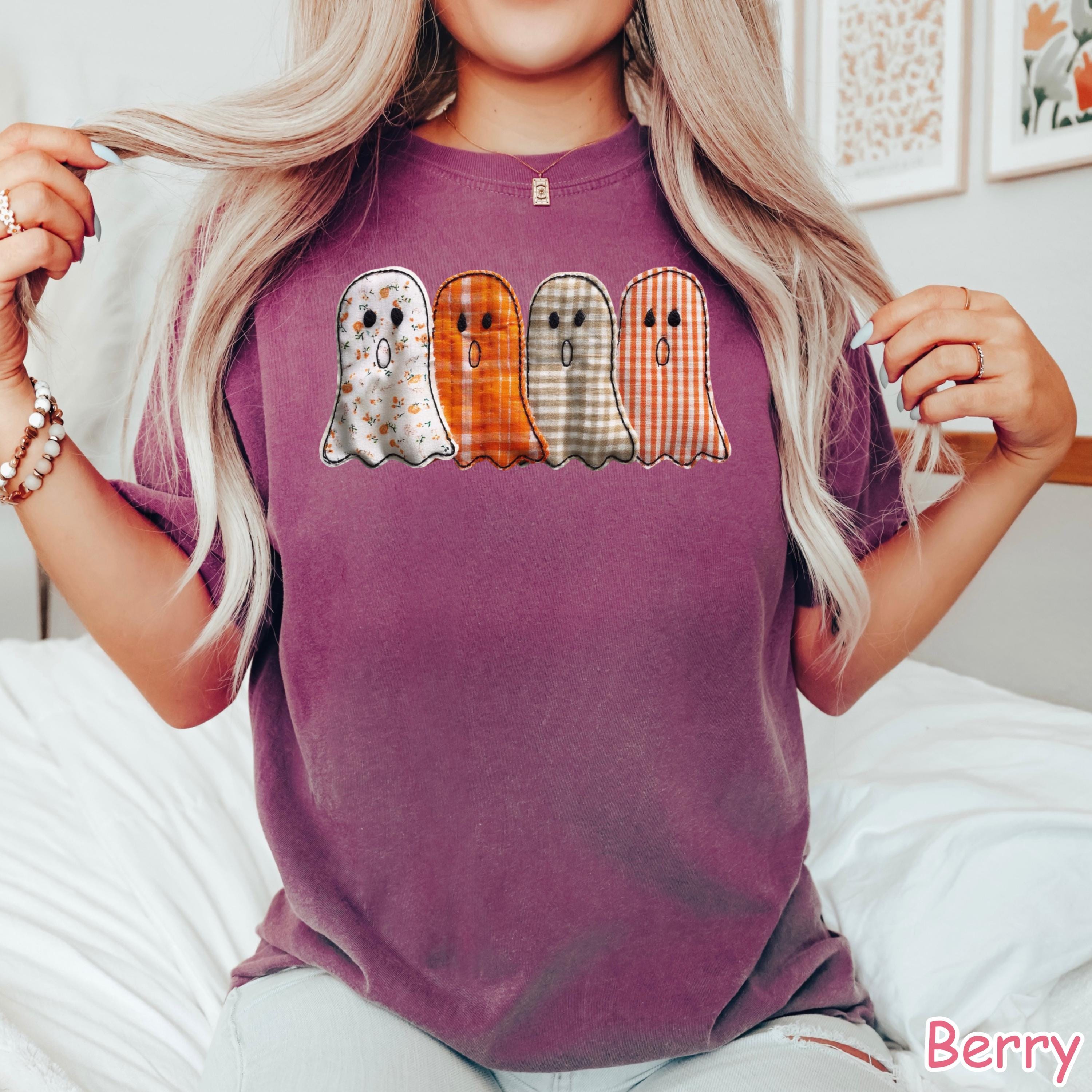 Comfort Colors® Patchwork Ghost Shirt, Halloween Ghost Shirt, Fall Ghost Quilt Shirt, Cute Spooky Season Shirt, Women's Halloween Shirt