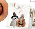 Comfort Colors® Patchwork Ghost Pumpkin Shirt, Cute Halloween Ghost Shirt, Fall Pumpkin T-Shirt, Women's Halloween Graphic Tee Spooky Season