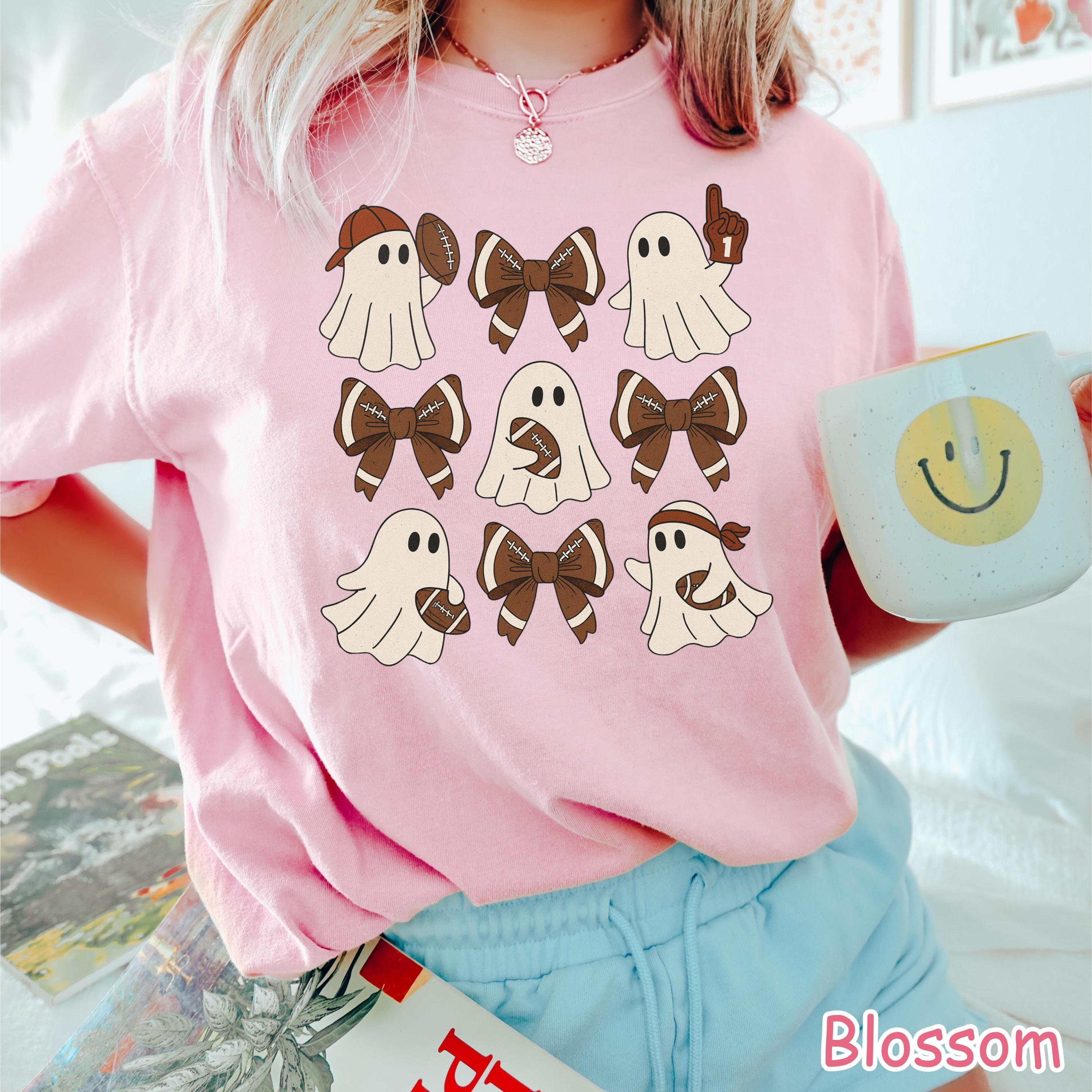 Comfort Colors® Football Ghost Shirt, Funny Halloween Football Shirt, Women's Fall Game Day Ghost Shirt, Football Mom Tee Ghost Sports Shirt