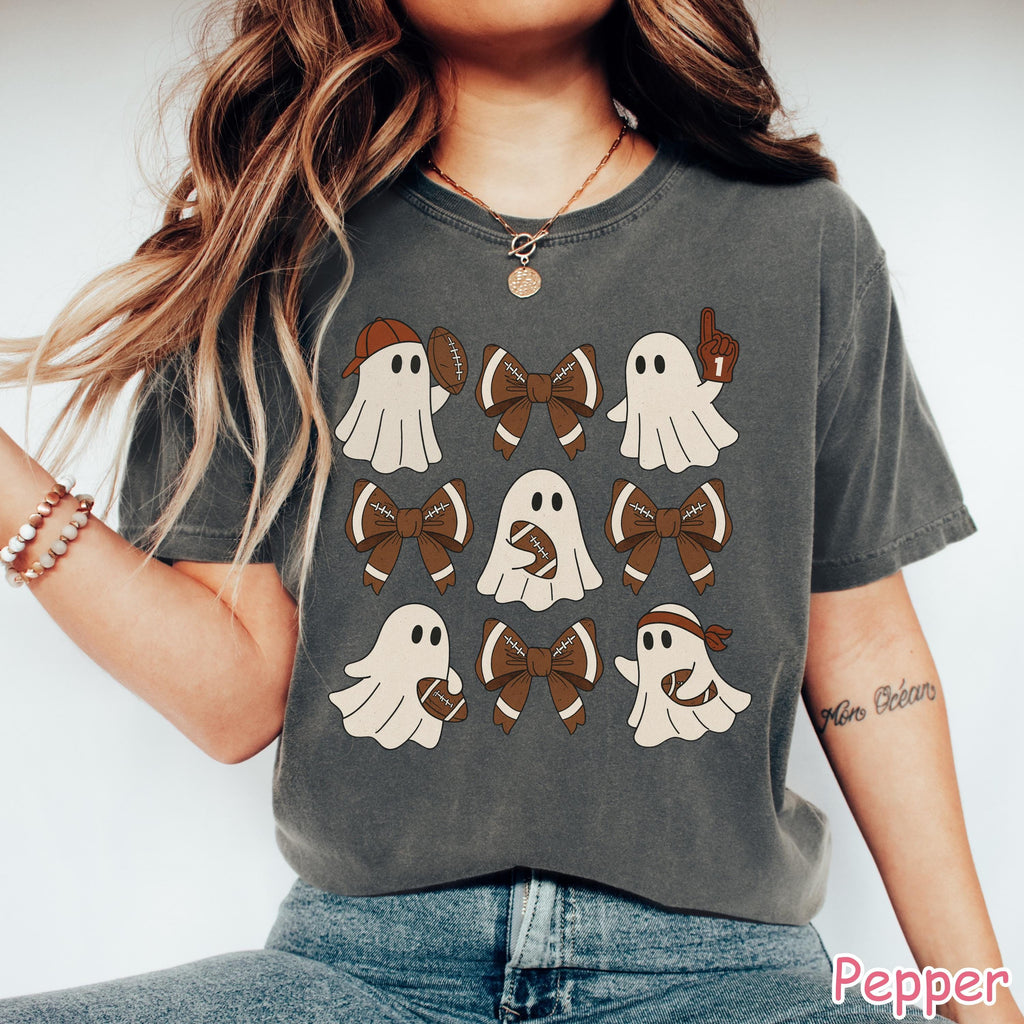 Comfort Colors® Football Ghost Shirt, Funny Halloween Football Shirt, Women's Fall Game Day Ghost Shirt, Football Mom Tee Ghost Sports Shirt