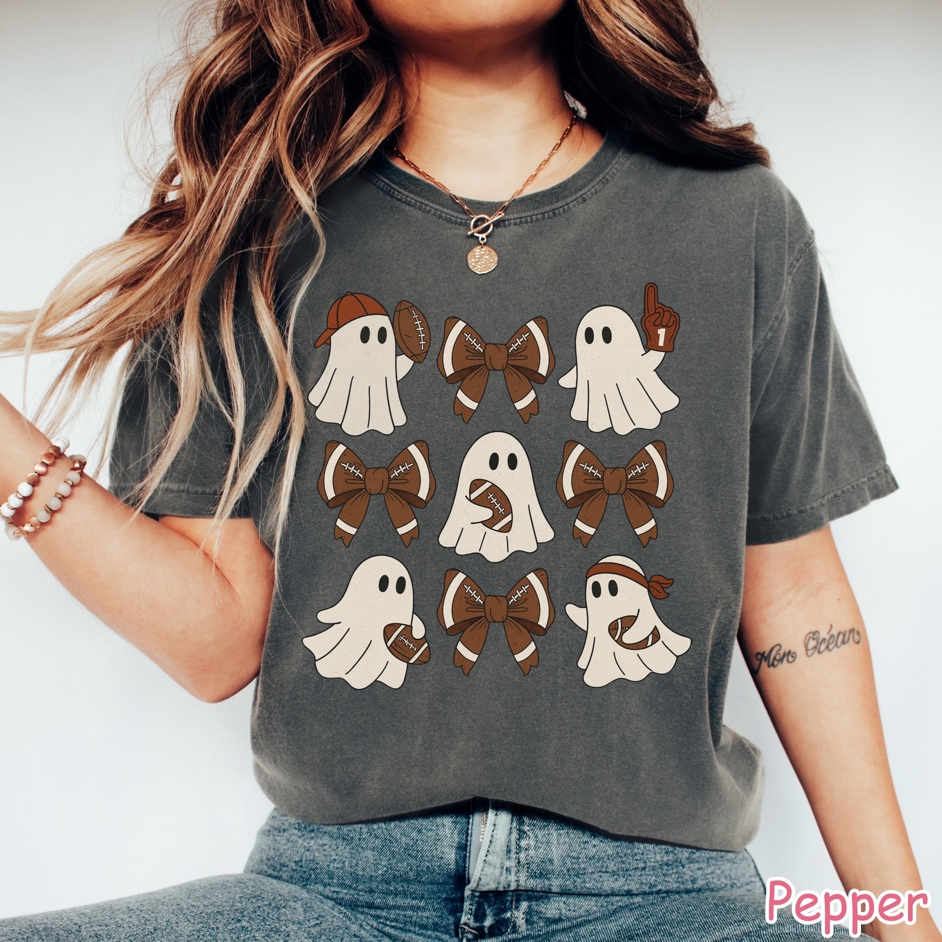 Comfort Colors® Football Ghost Shirt, Funny Halloween Football Shirt, Women's Fall Game Day Ghost Shirt, Football Mom Tee Ghost Sports Shirt