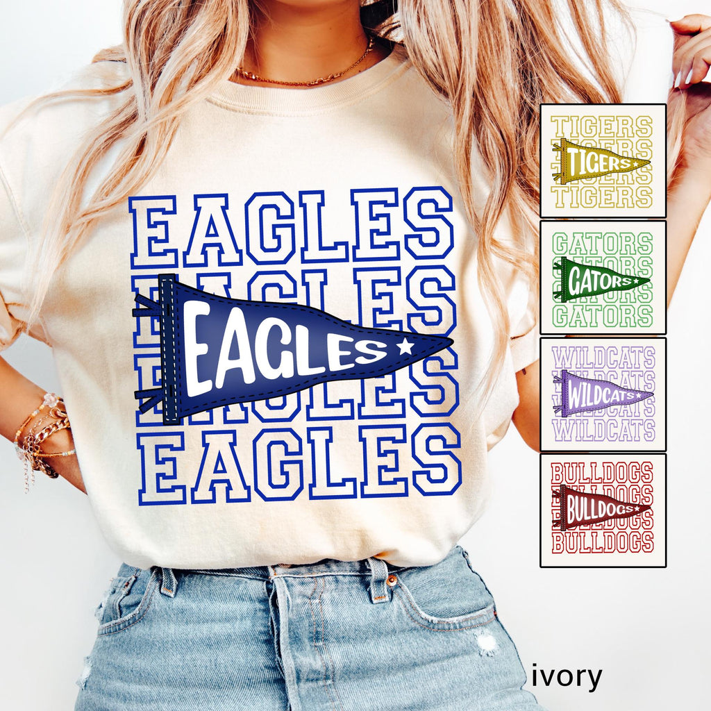 Comfort Colors© Personlaized Mascot Pennants Flag Shirt, Watercolor Pennant Mascot Shirt, School Spirit Shirt, Matching Team Cheer Mom shirt