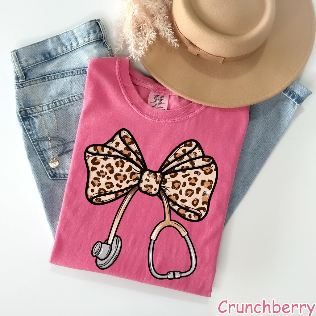 Comfort Colors® Coquette Bow Nurse Shirt, Trendy Leopard Nursing Shirt, Nurse Gift, Nurse Appreciation Gift, RN Shirt, Registered Nurse Tee