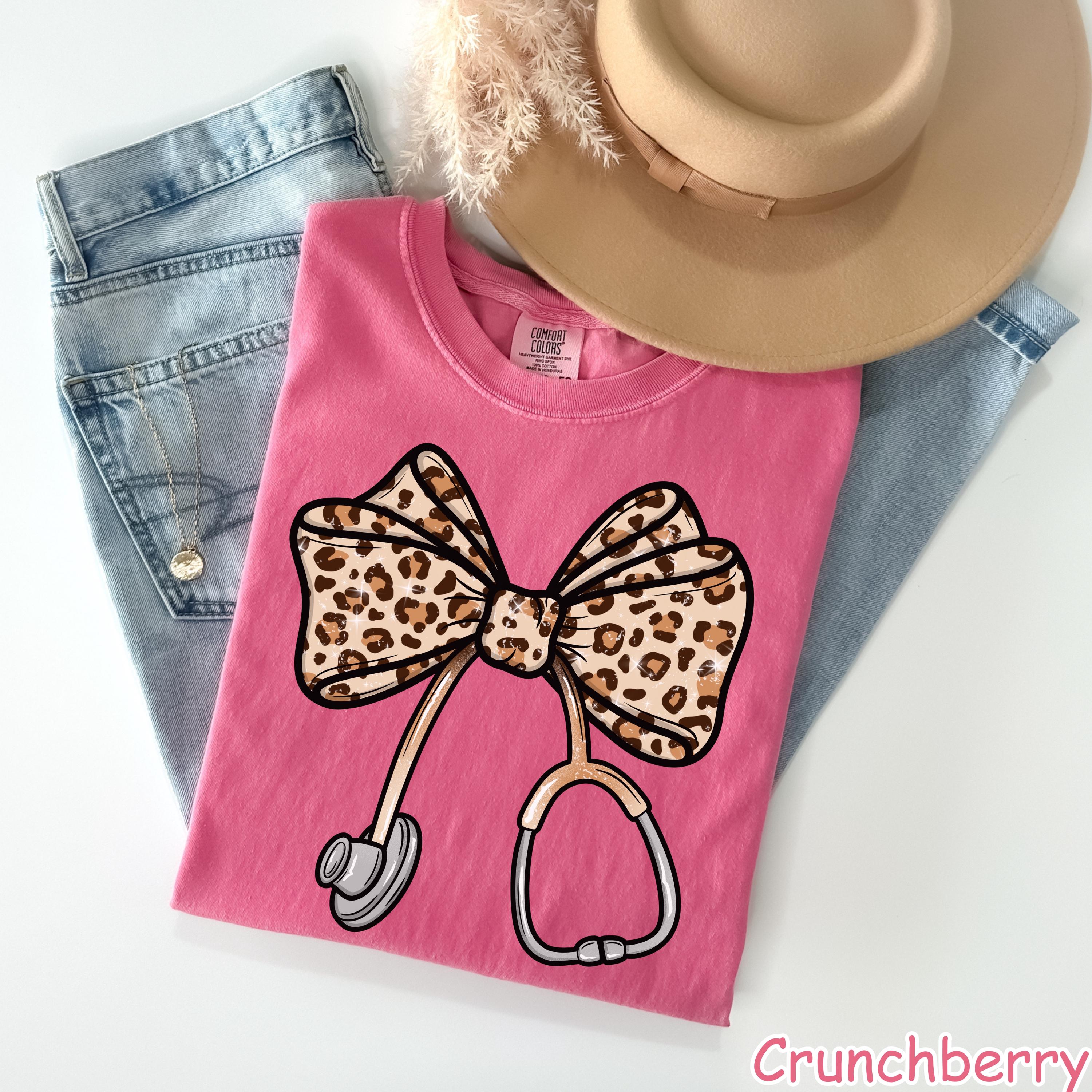 Comfort Colors® Coquette Bow Nurse Shirt, Trendy Leopard Nursing Shirt, Nurse Gift, Nurse Appreciation Gift, RN Shirt, Registered Nurse Tee