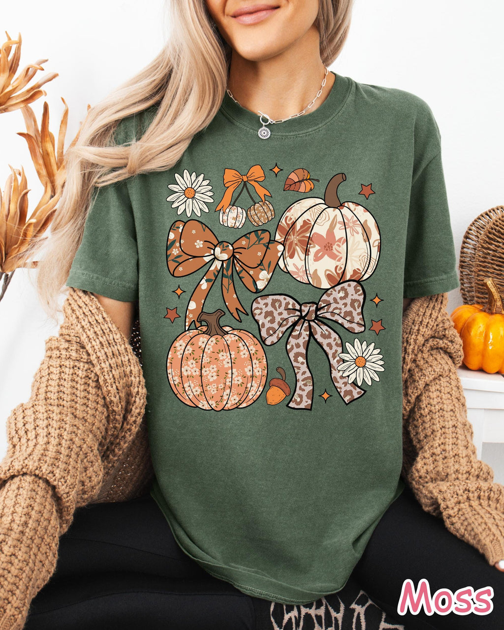 Comfort Colors® Boho Floral Fall Pumpkin Shirt, Coquette Fall Bow Shirt, Preppy Autumn Shirt, Women's Fall Leopard Pumpkin Tee, Cozy Season