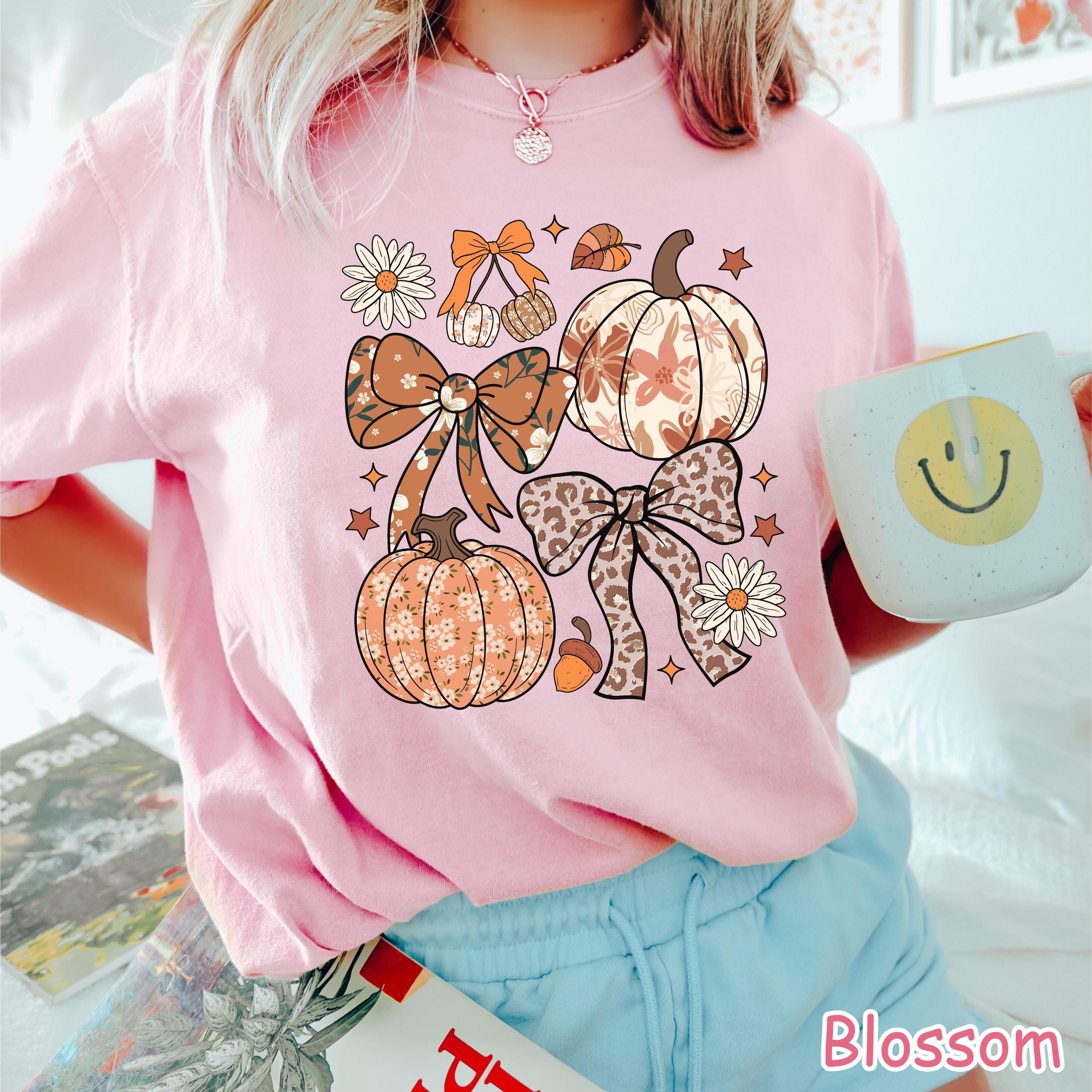 Comfort Colors® Boho Floral Fall Pumpkin Shirt, Coquette Fall Bow Shirt, Preppy Autumn Shirt, Women's Fall Leopard Pumpkin Tee, Cozy Season