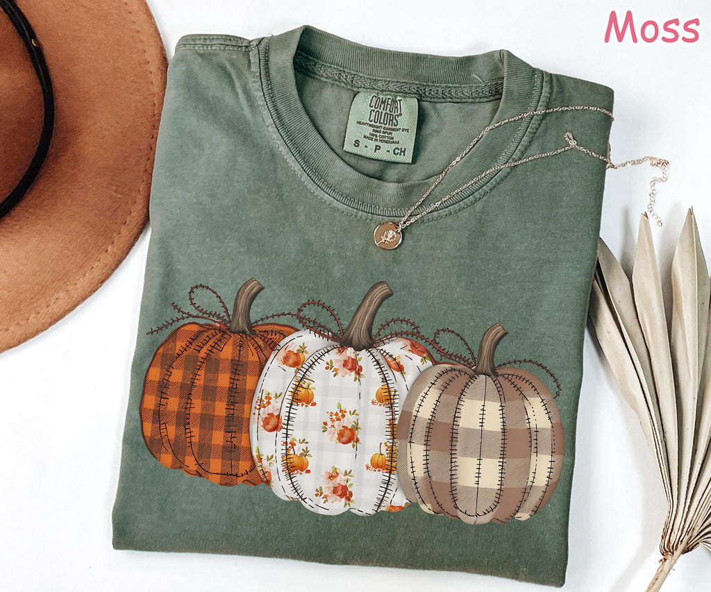 Comfort Colors® Pumpkin Shirt, Boho Fall Pumpkin Shirt, Patchwork Pumpkin Tee, Autumn Long Sleeve Shirt, Fall Harvest Shirt, Pumpkin Patch