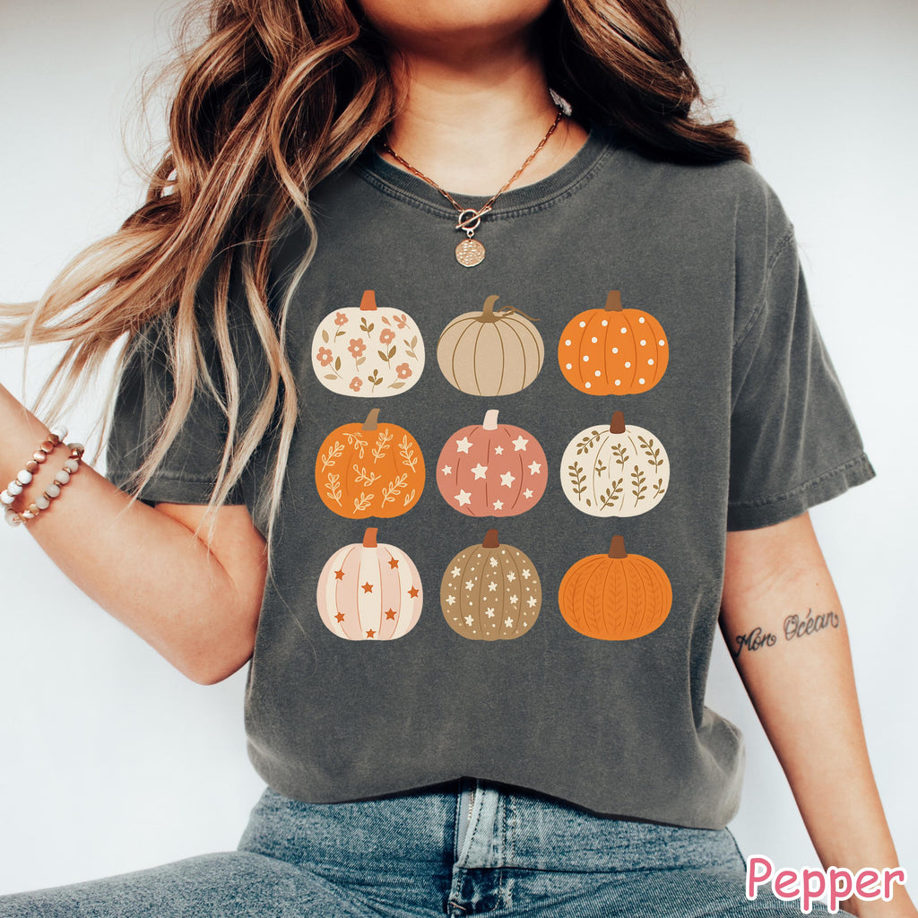 Comfort Colors® Boho Pumpkin Shirt, Fall Pumpkin T-Shirt, Autumn Pumpkins Shirt, Cute Pumpkin Season Shirt, Pumpkin Patch Shirt for Women
