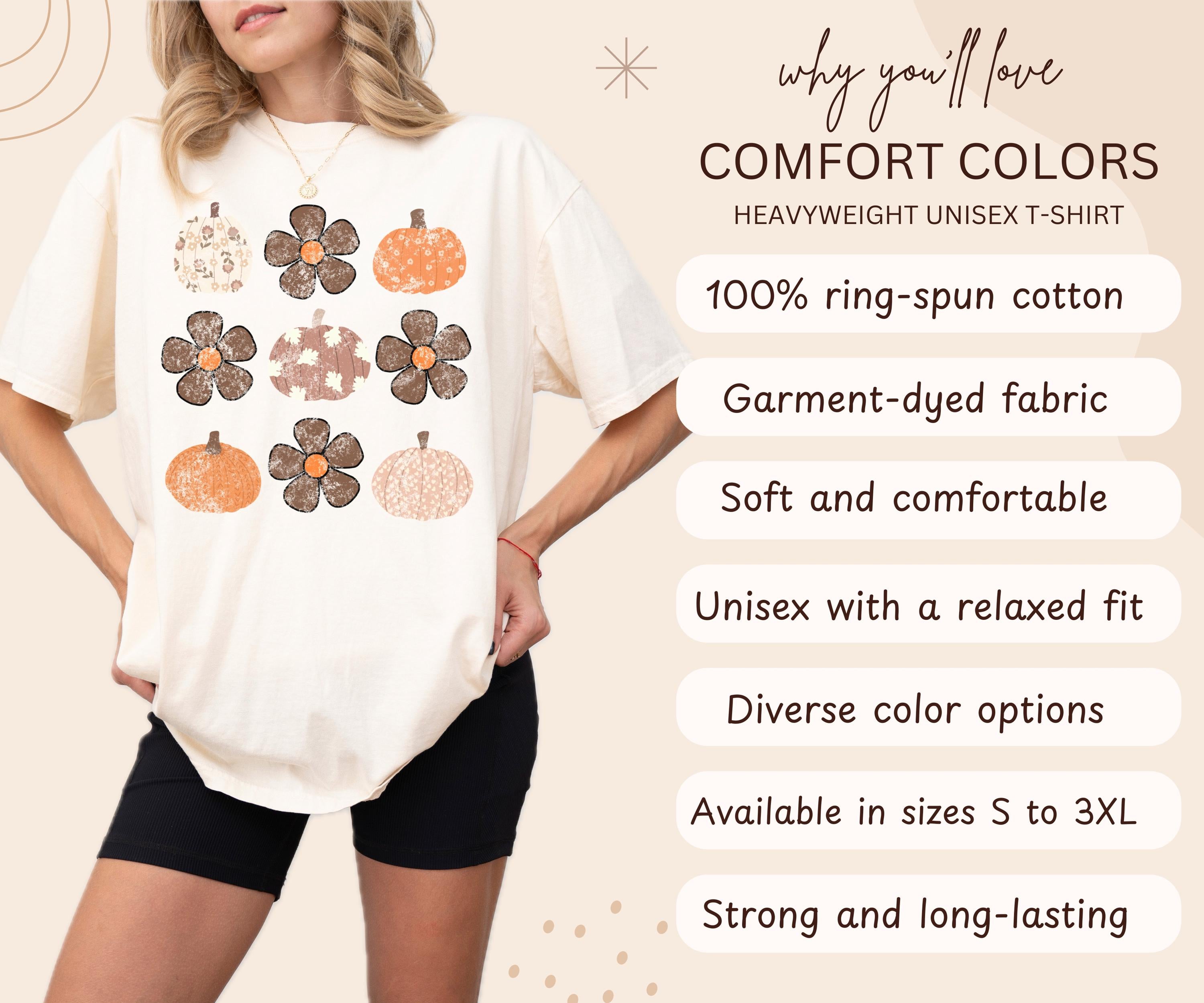 Comfort Colors® Cute Fall Pumpkin Shirt, Retro Floral Pumpkin T-Shirt, Autumn Aesthetic Tee, Pumpkin Season Graphic Tee, Boho Fall Shirt