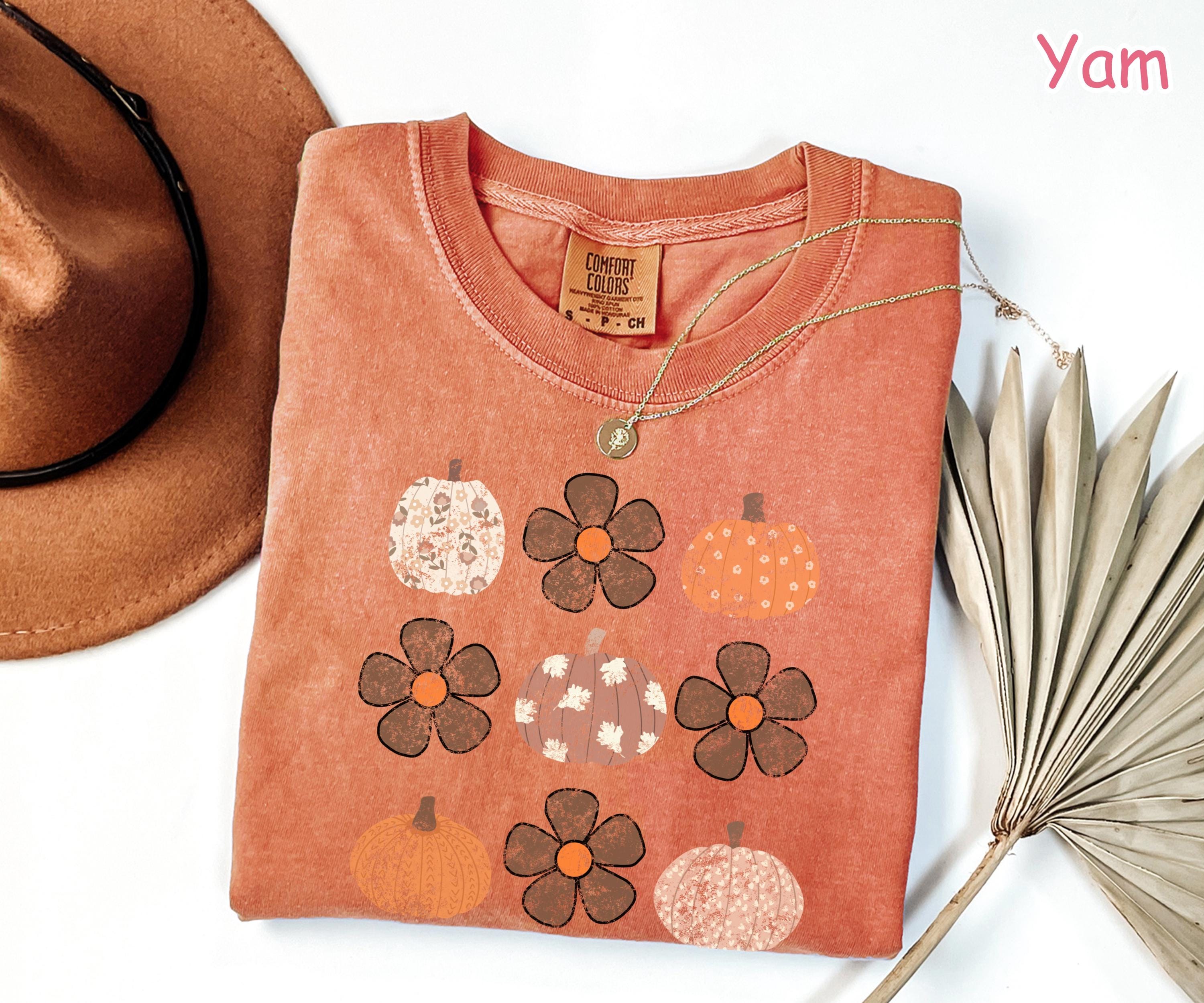 Comfort Colors® Cute Fall Pumpkin Shirt, Retro Floral Pumpkin T-Shirt, Autumn Aesthetic Tee, Pumpkin Season Graphic Tee, Boho Fall Shirt