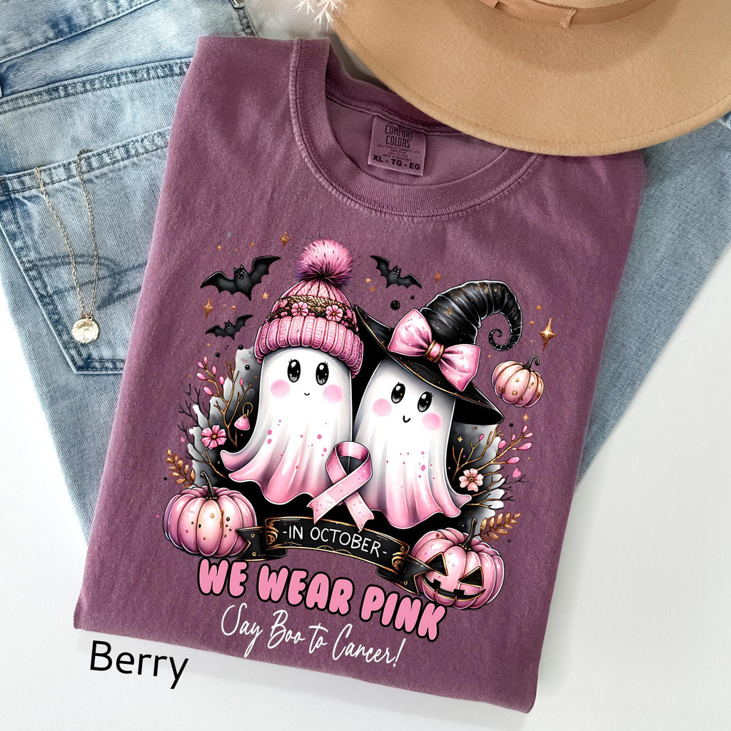 Comfort Colors Pink Ghost Breast Cancer Awareness Halloween Tee