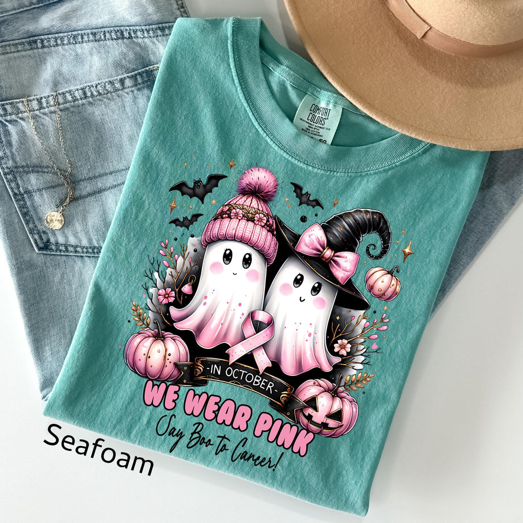 Comfort Colors Pink Ghost Breast Cancer Awareness Halloween Tee