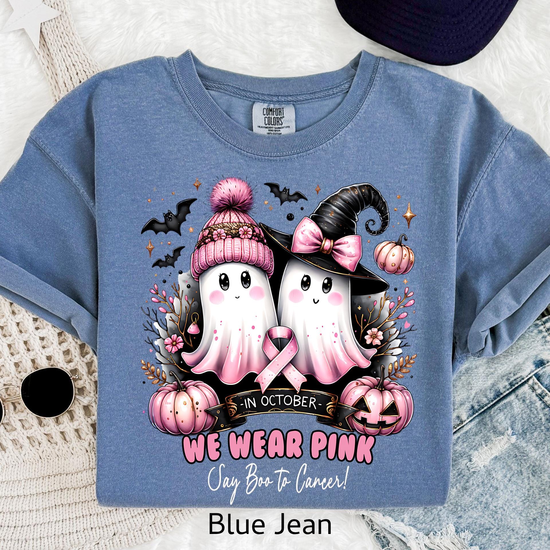 Comfort Colors Pink Ghost Breast Cancer Awareness Halloween Tee