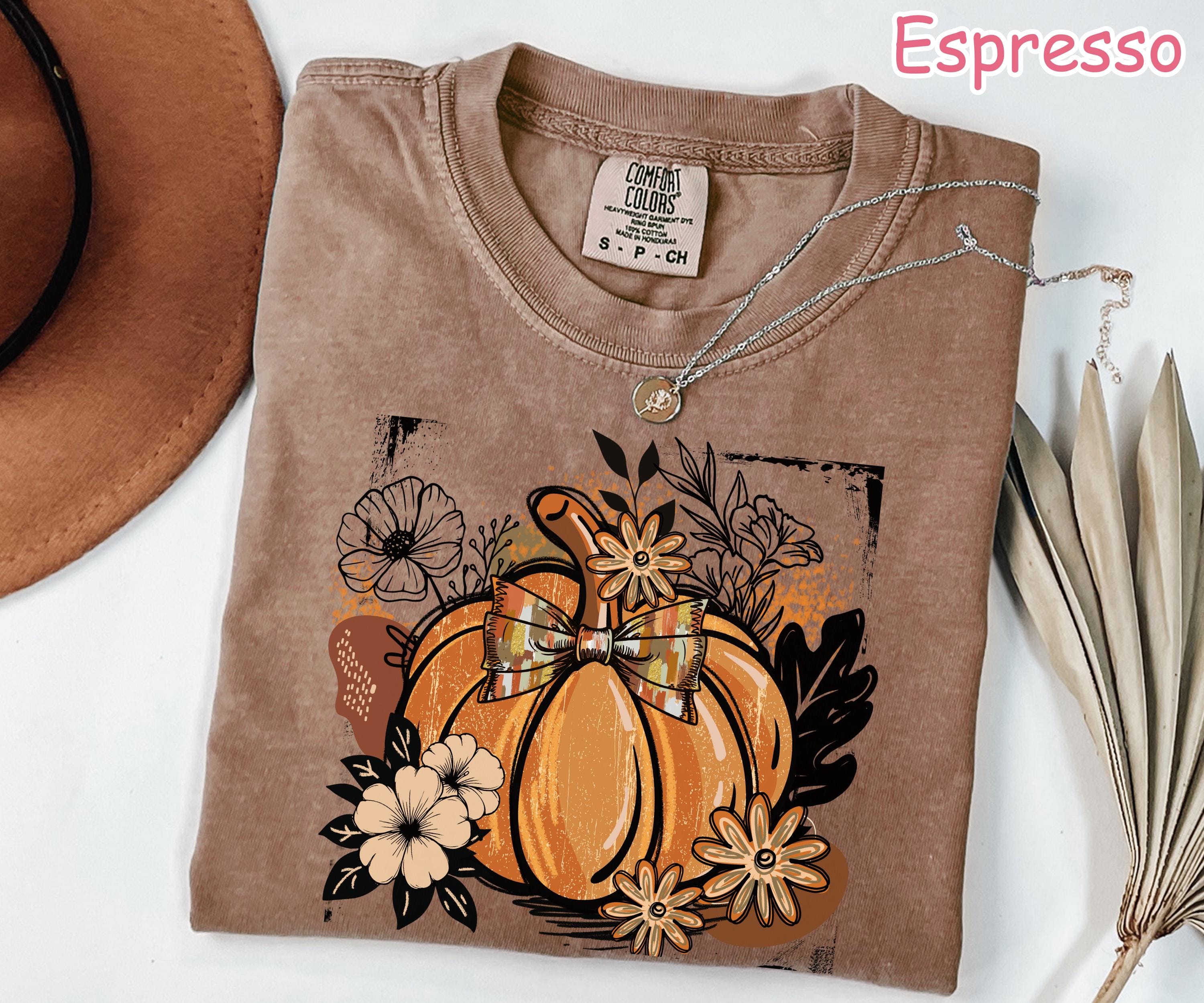 Comfort Colors® Floral Pumpkin Shirt, Retro Fall Pumpkin Shirt, Coquette Fall Bow T-Shirt, Autumn Shirt, Women's Fall T-Shirt, Pumpkin Spice